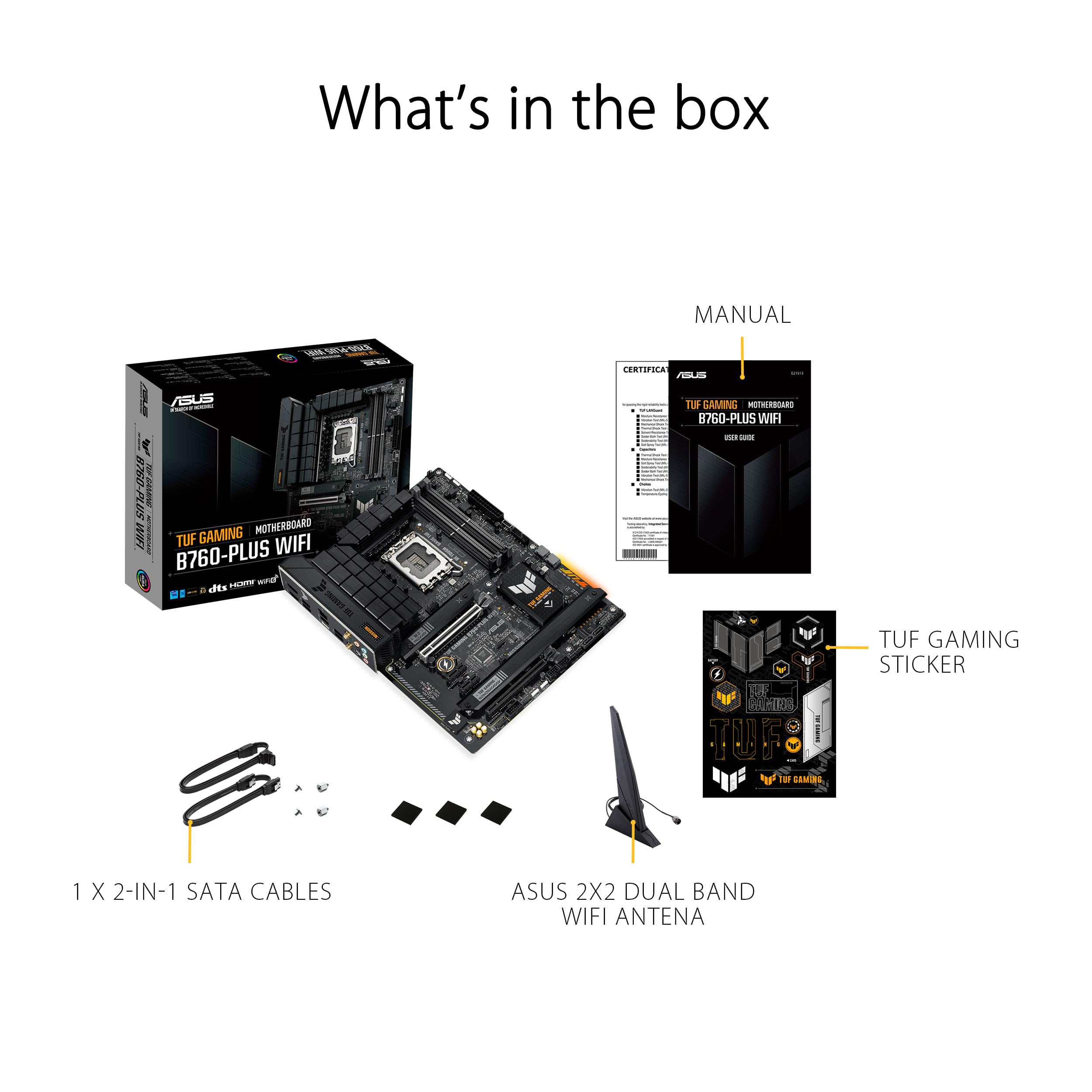 ASUS TUF GAMING B760-PLUS WIFI Intel B760 LGA 1700 ATX motherboard, Ready for 14th, 13th & 12th Gen Intel® Core CPU, 12+1+1 Stages, PCIe 5.0, 3x M.2, DDR5, 2.5G, USB 3.2 Type-C®, Thunderbolt 4™, USB4®