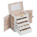 SONGMICS 5-Layer Jewelry Box Organizer with 4 Drawers, Jewelry Storage Case with Lock and Mirror, Large Storage Capacity, Gift for Loved Ones, for Necklaces, Watches, Cream White UJBC153WD01S