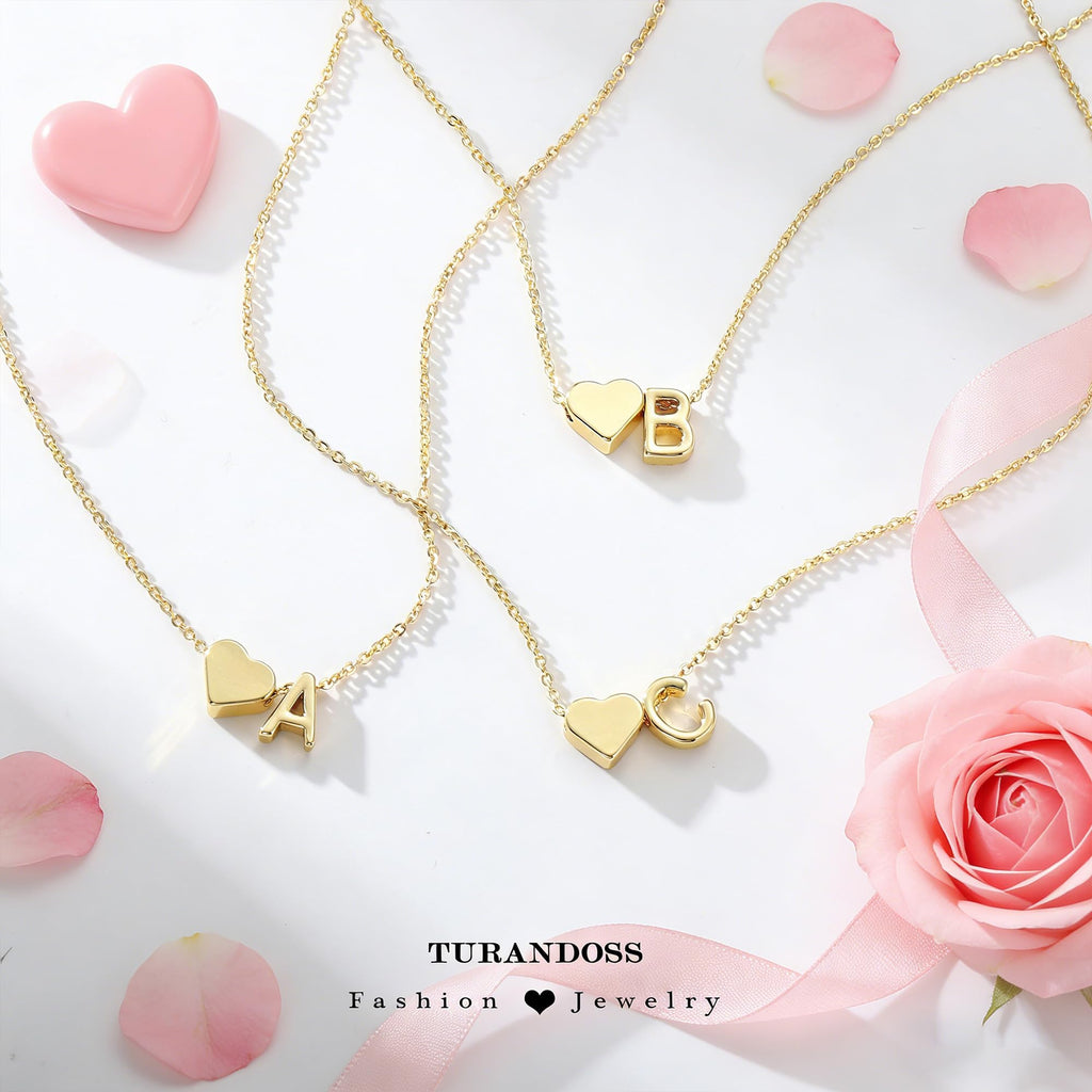 Turandoss Valentines' Gifts - Heart Initial A Necklaces for Women Trendy, Dainty 18K Gold Plated Heart Letter Necklaces Personalized Name Jewelry Valentines Gifts for Her Girlfriend Wife