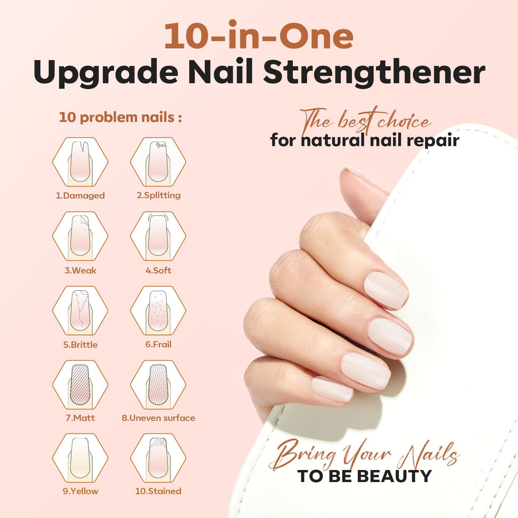 modelones Nail Strengthener, Milky White Nail Polish Nail Repair for Damaged Nails Hardener Air Dry Nail Growth Polish Natural Nail Concealer Foundation Gifts for Women 15ml