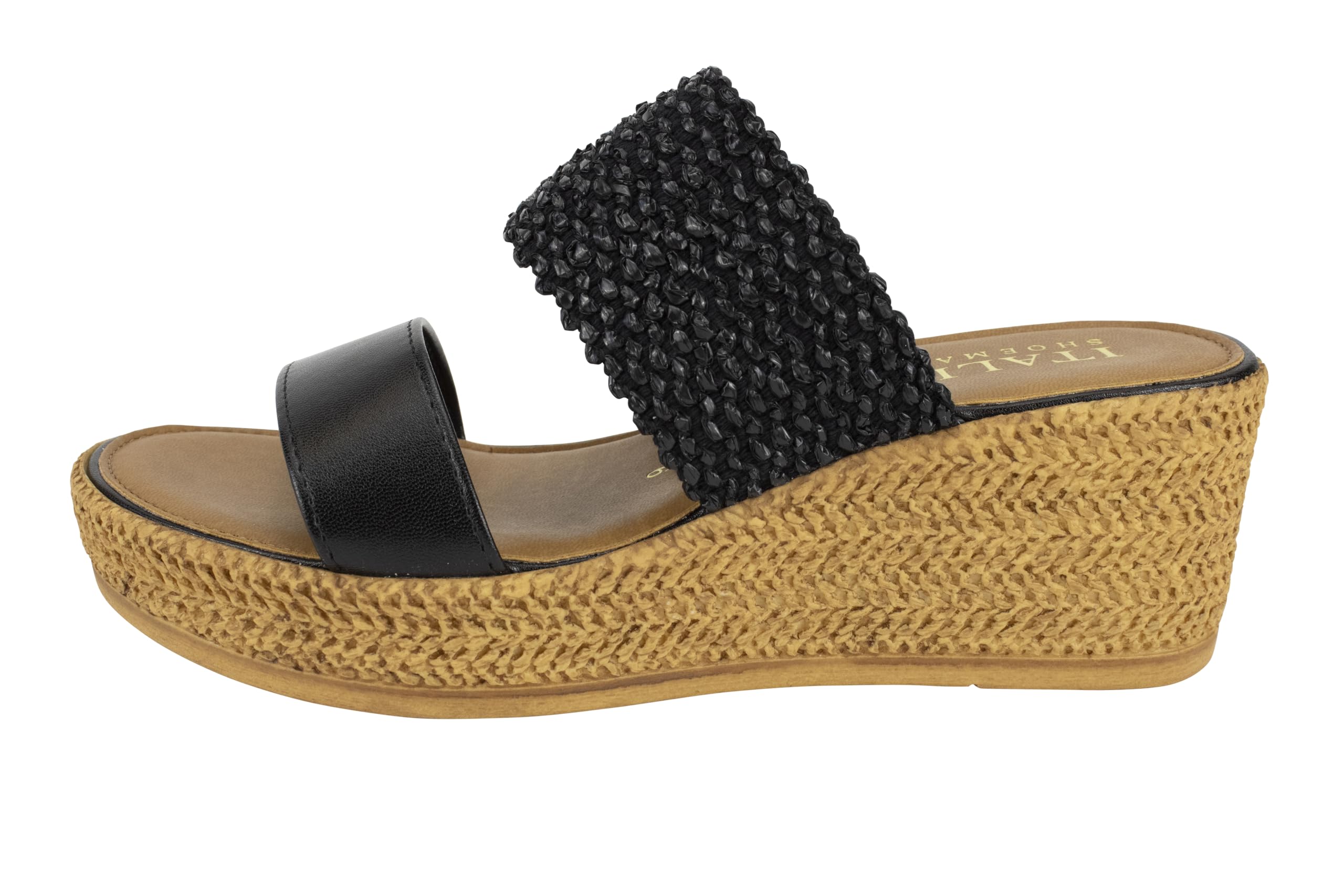 ITALIAN Shoemakers Inessa Womens Platform Wedge Espedrille and Raffia Sandal for Women (Black, US Footwear Size System, Adult, Women, Numeric, Medium, 8)
