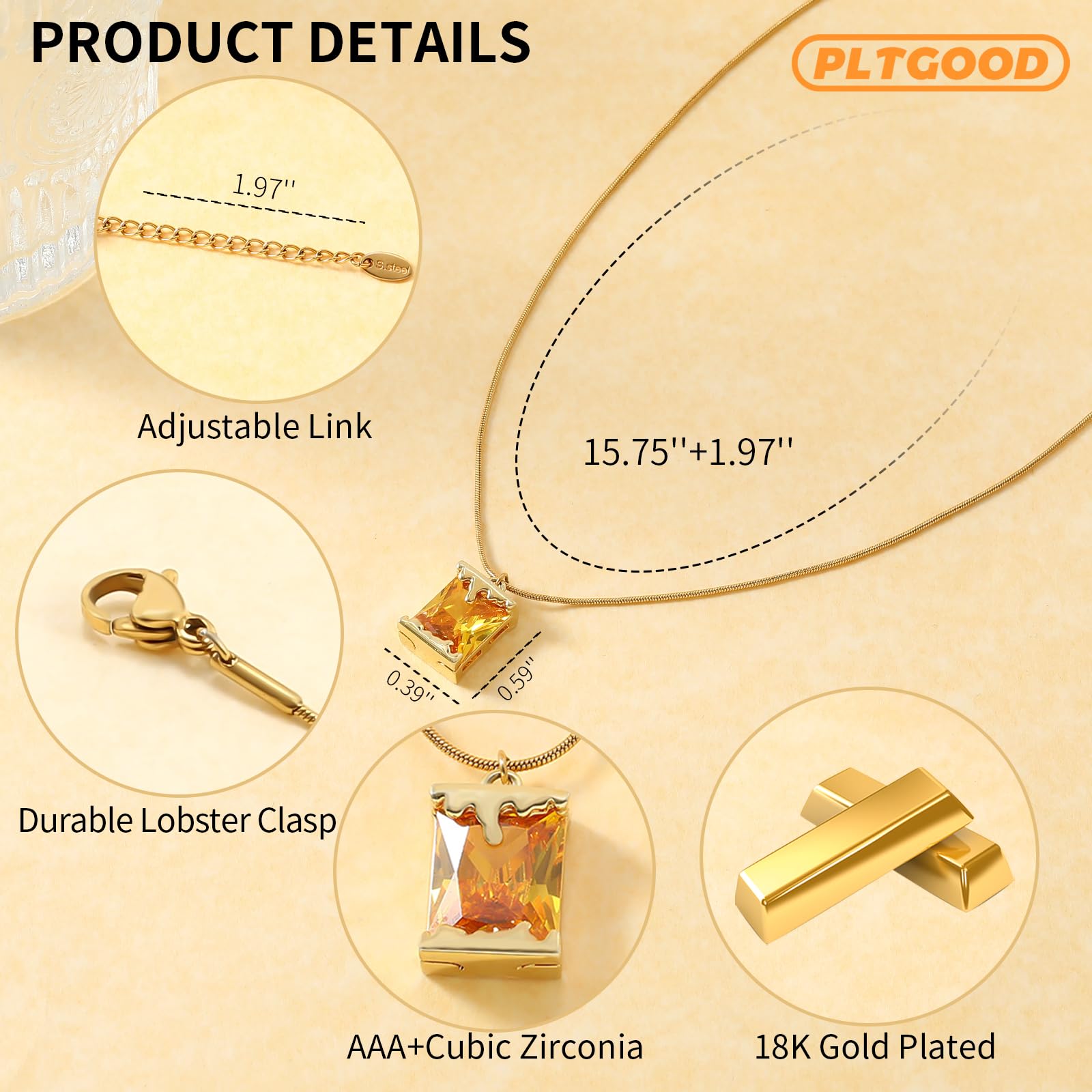 PLTGOOD Necklaces for Women 18K Gold Plated Birthstone Necklace for Women Dainty Gold Necklace Yellow Cubic Zirconia Pendant Necklace Birthday Gifts for Women Jewelry