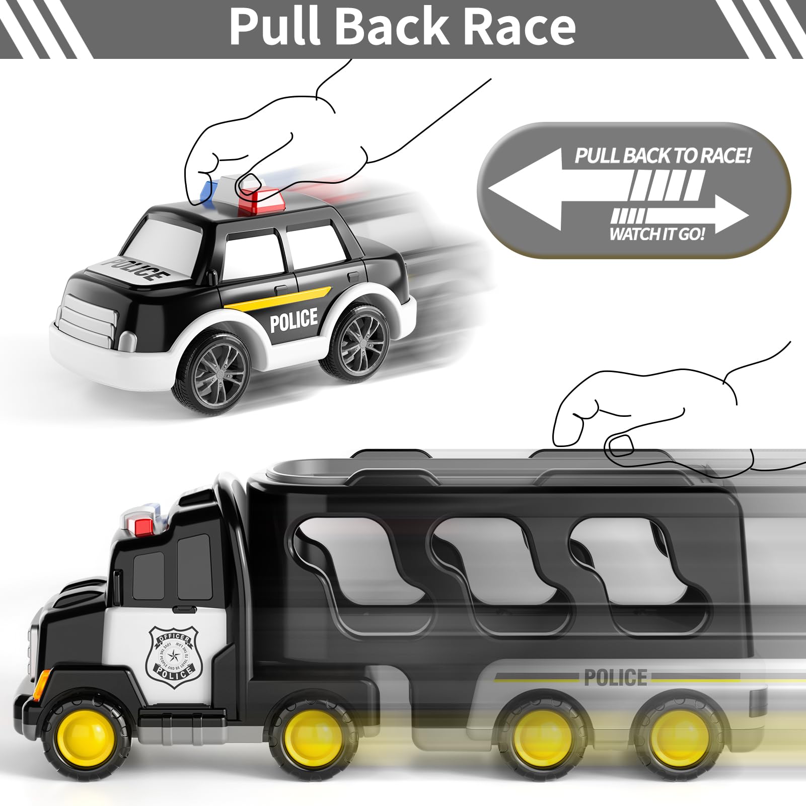 Bennol Toddler 5 in 1 Police Truck Toys for 1 2 3 4 5 Year Old Boys, Police Rescue Vehicles Car Trucks Bus Helicopter for Kids Ages 1-3 3-5, Car Toys for 1 2 3 4 5 Year Old Boys Girls Birthday Gifts