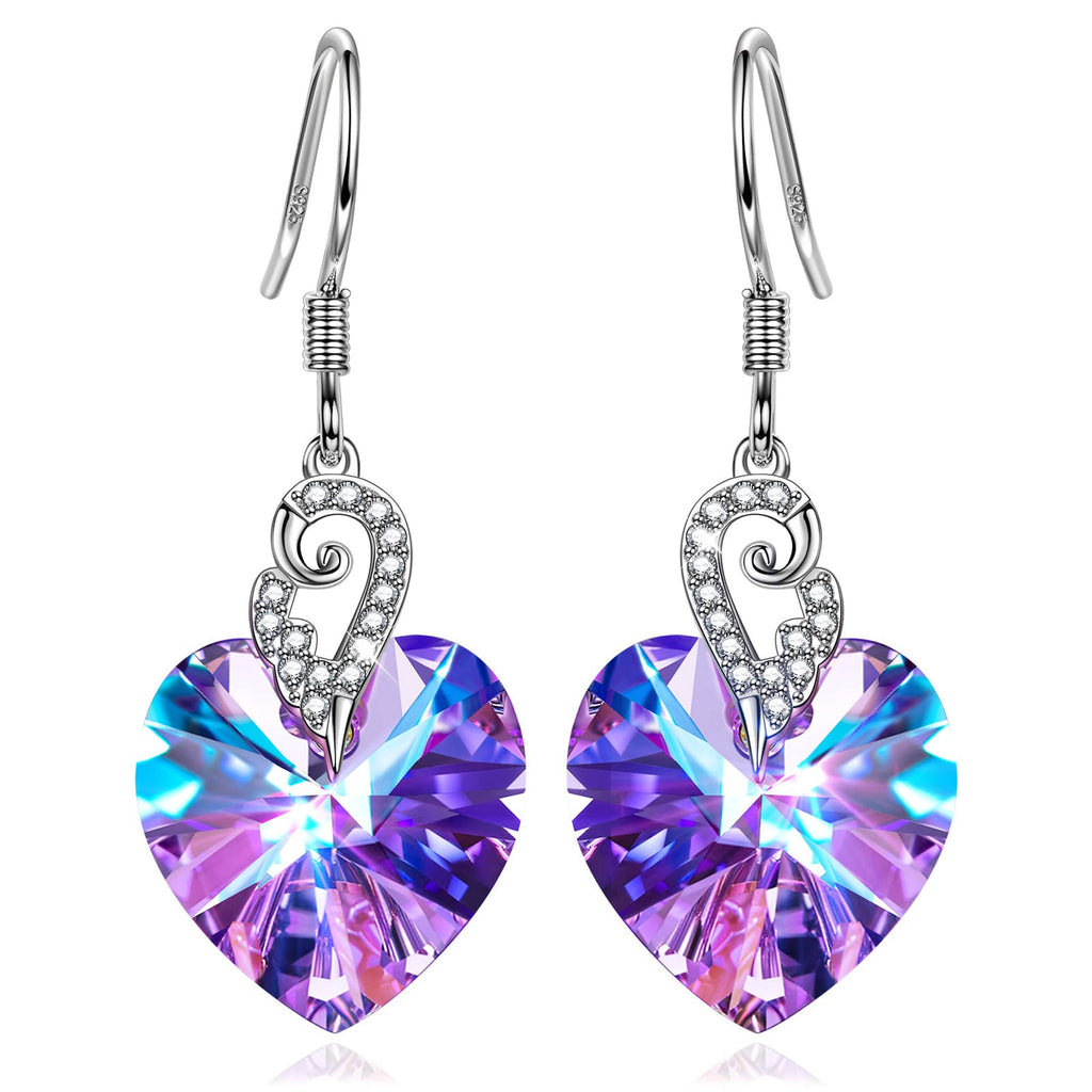Kate Lynn Angel Wings 925 Sterling Silver Heart Earrings for Women, Christmas Birthday Gifts for Women Anniversary Jewelry for Girlfriend Wife, Mothers Day Gifts for Mom Daughter, Crystal Earrings Jewelry for Her