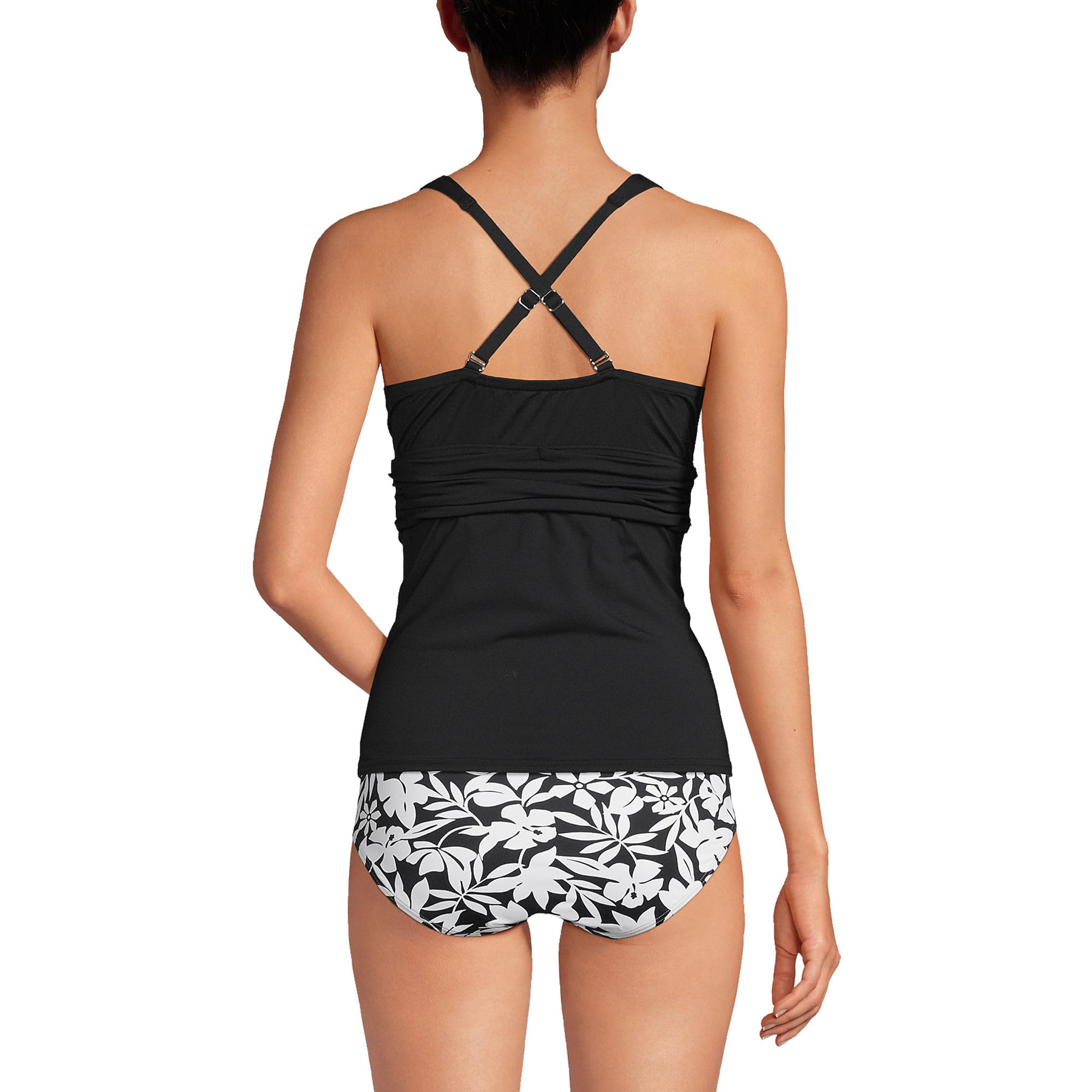Lands' End Women's DDD-Cup V-Neck Plunge X Back Tankini Top X-Small Black