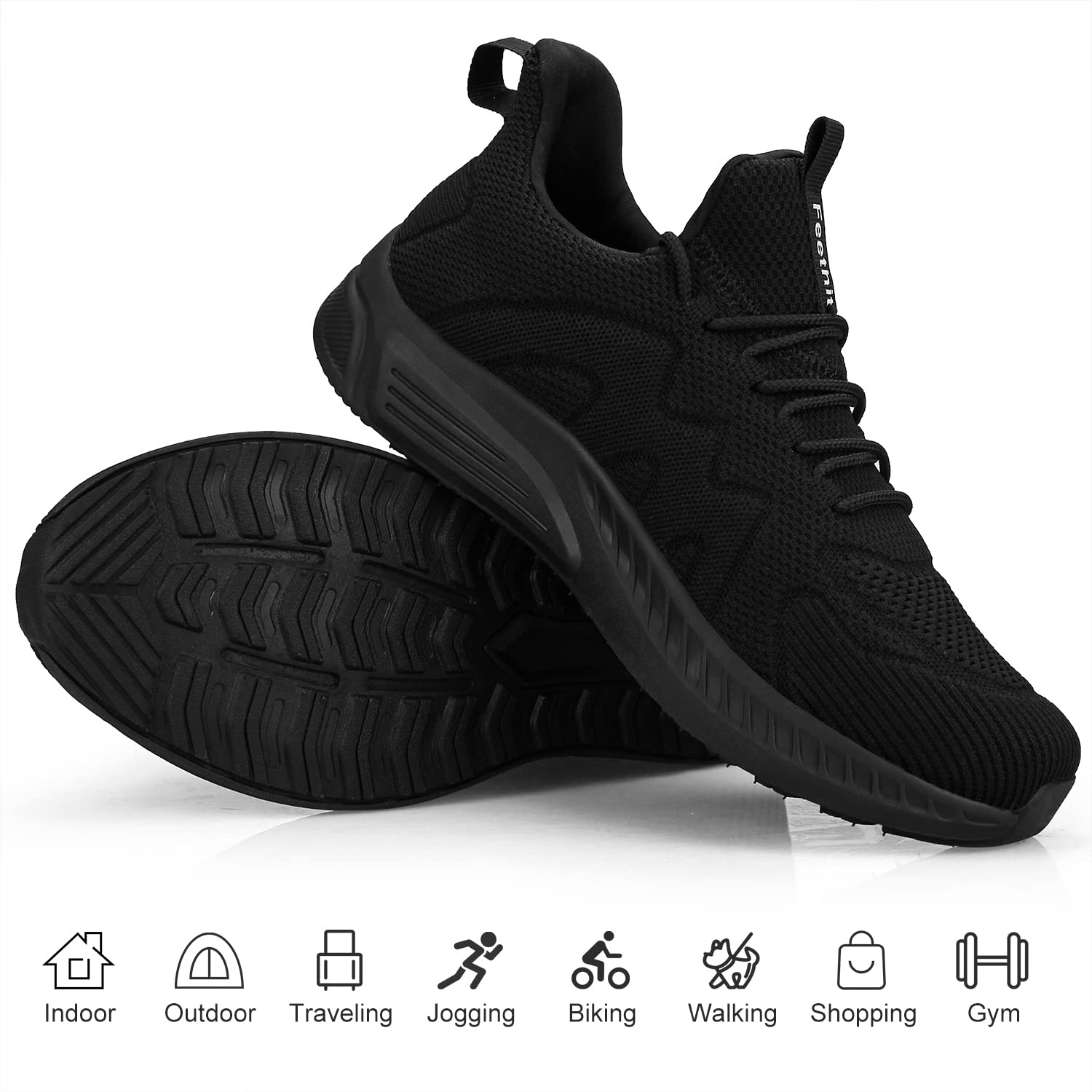 Feethit Mens Slip on Walking Shoes Fashion Lightweight Non Slip Running Sneakers Breathable Comfortable Sneakers for Gym Travel Work All Black 10