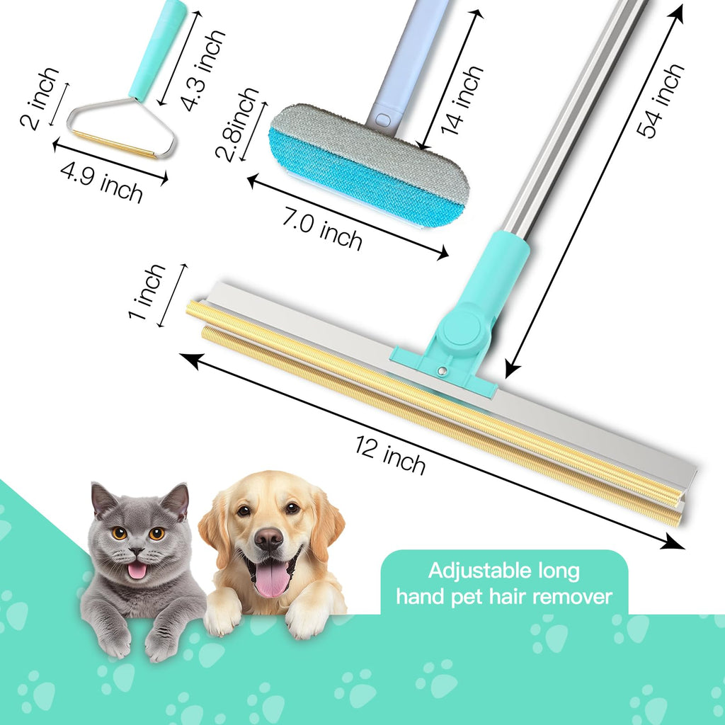 Carpet Rake for Pet Hair Removal：Upgraded 3 In 1 Reusable Carpet Scraper Pet Tool Kit, Adjustable Handle for Deep Clean Dog & Cat Hair Remover, Lint Remover Scraper for Carpets, Mats, Rugs, Car&Couch