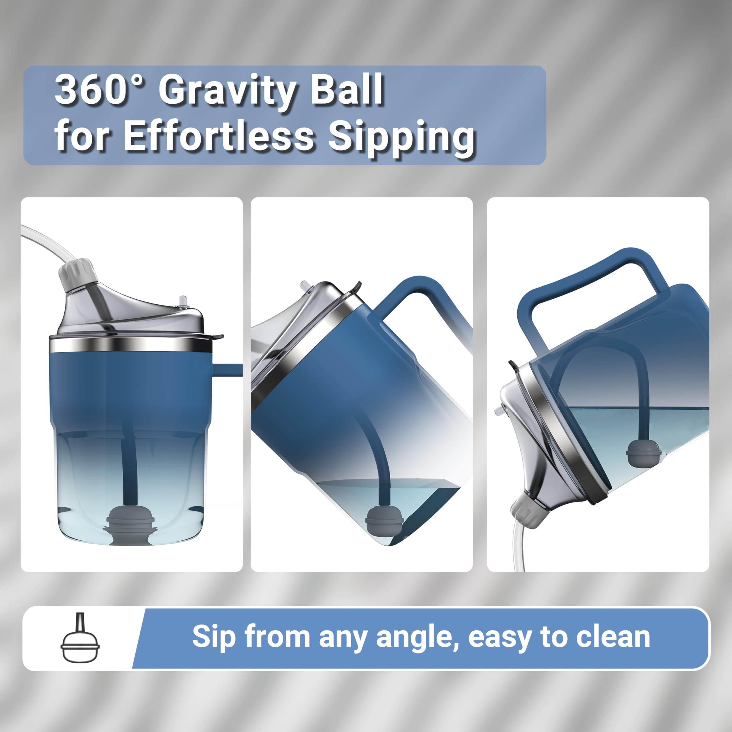 HOSUKU Spill-Proof Cup for Elderly, 13.5oz Stainless Steel Sippy Cup with Straw, Ideal for Seniors and Adults, Great for Water, Milk, and Soup (Blue), Health & Household Supplies