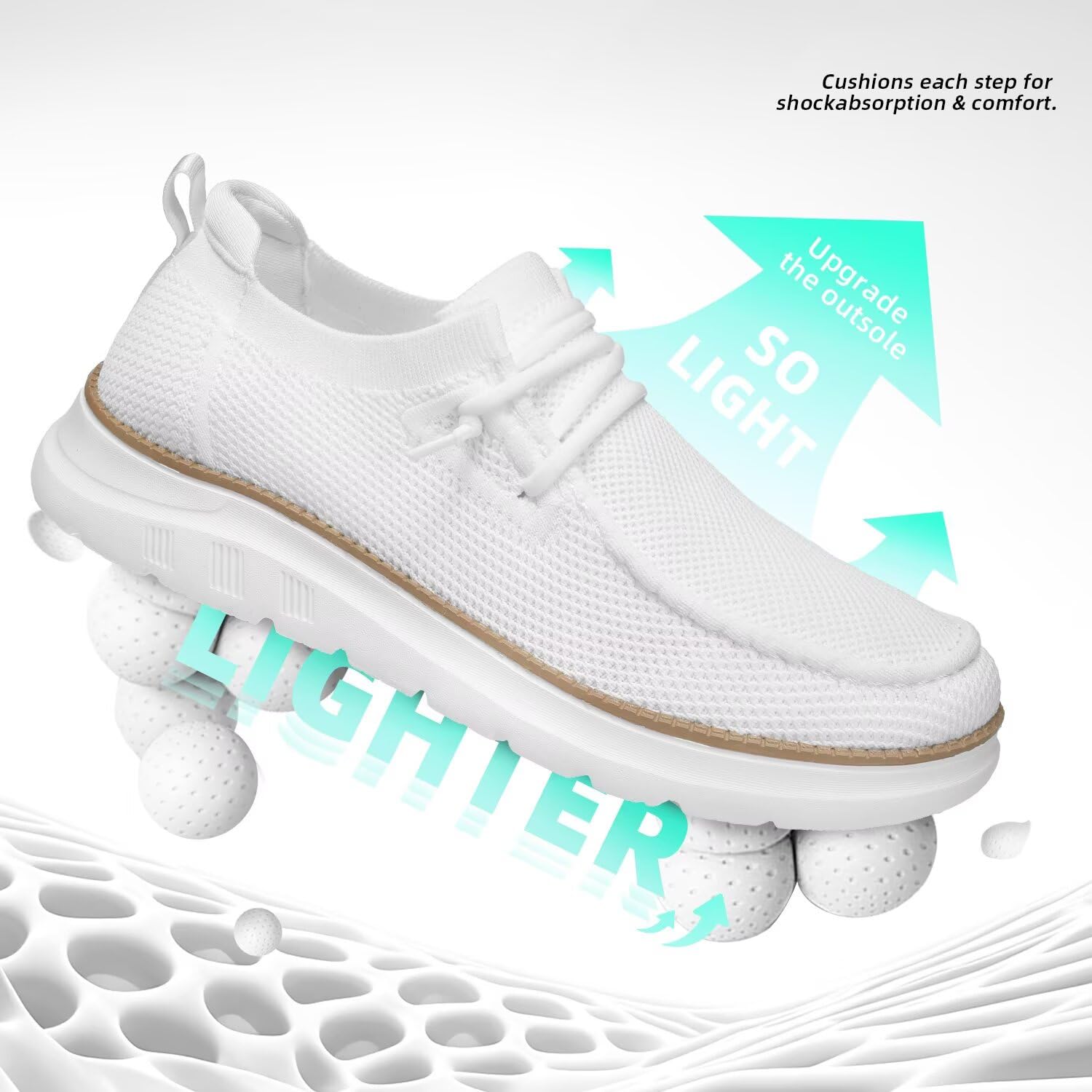 Mens Boat Loafers Slip-on Casual Mesh Walking Shoes Business Oxfords Sneakers Work Lightweight Comfortable Soft Sole White