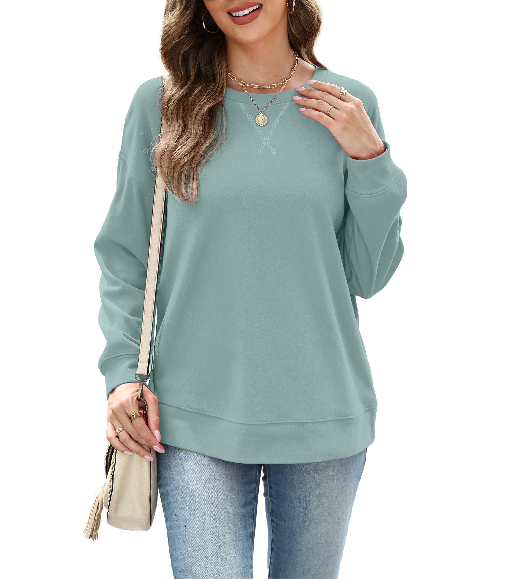 RUMIA Sweatshirt for Women Crewneck Sweaters Pullover Tops 2025 Fashion Outfits Tops for Women Winter Clothing Fall Clothes Blue Large