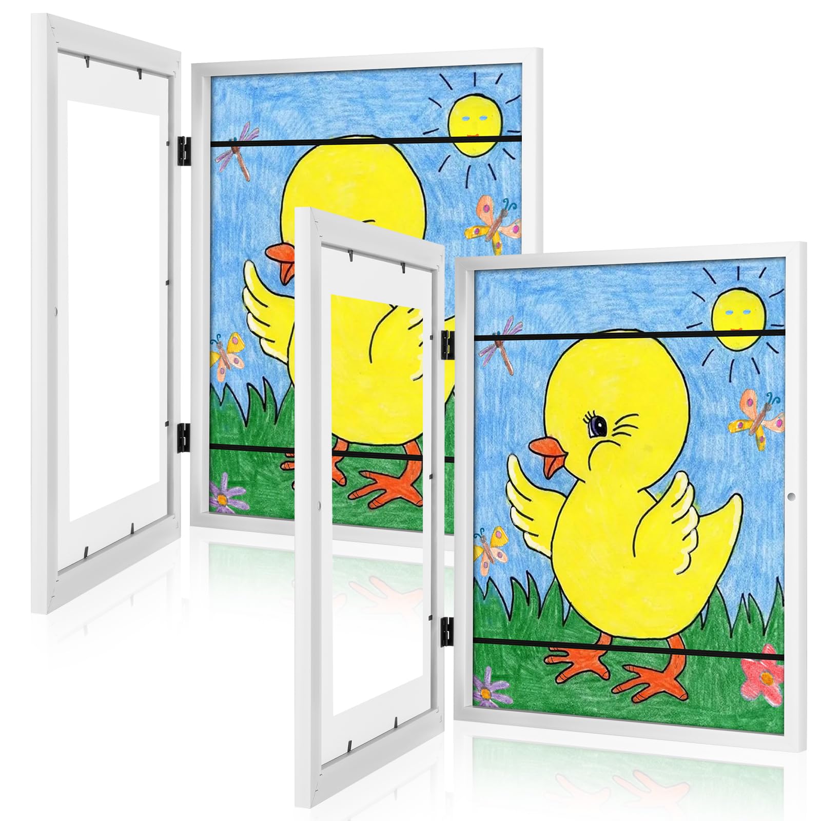 [2-Pack] Kids Art Frames, 11x14 Front Opening Kids Artwork Frames Changeable, White Artwork Display Storage Frame for Wall, Holds 50 Pcs, for 3D Picture, Crafts, Children Drawing, Hanging Art,