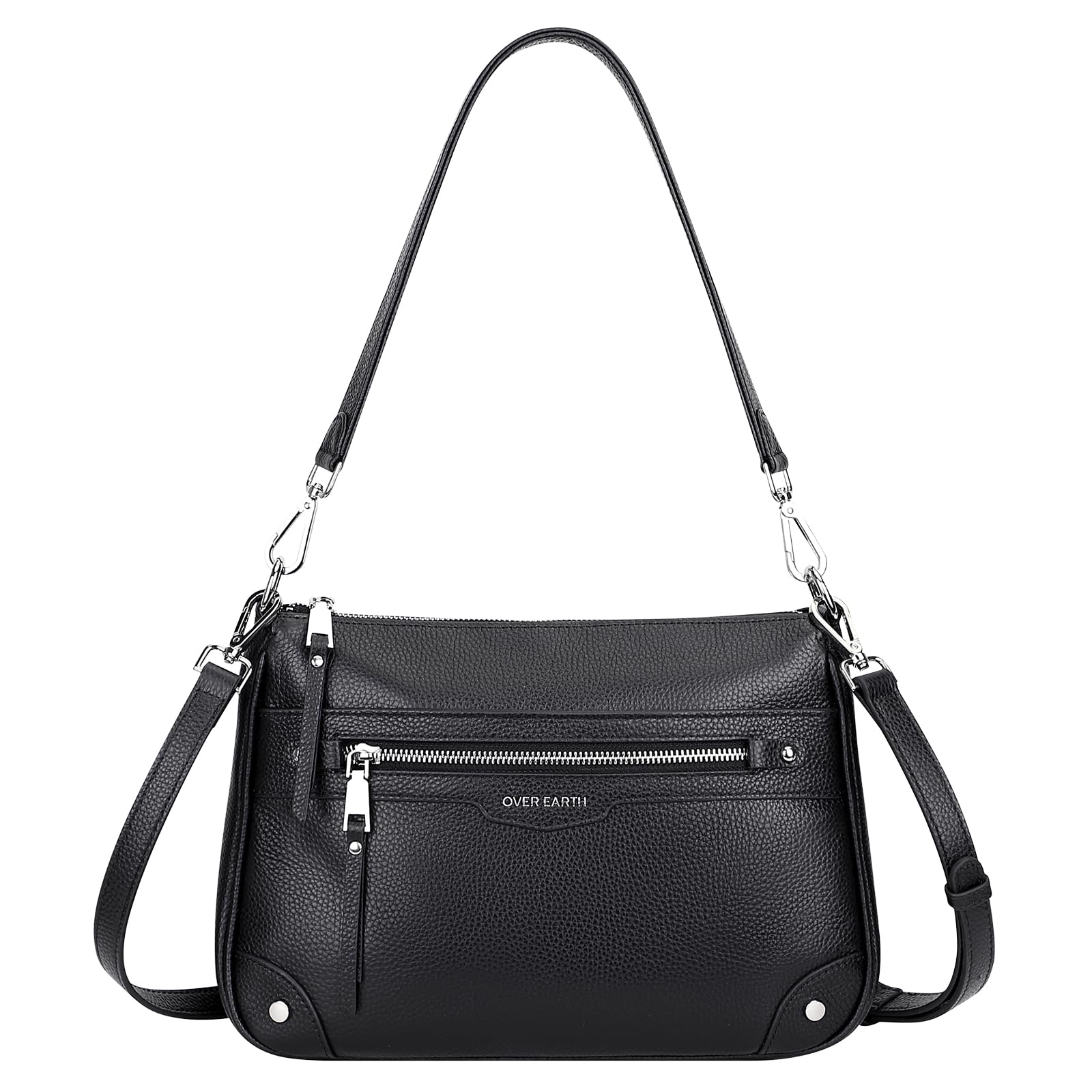 Over Earth Soft Genuine Leather Crossbody Bags for Women Medium Shoulder Purses Hobo Handbags with Multi Pockets(O190E Black)