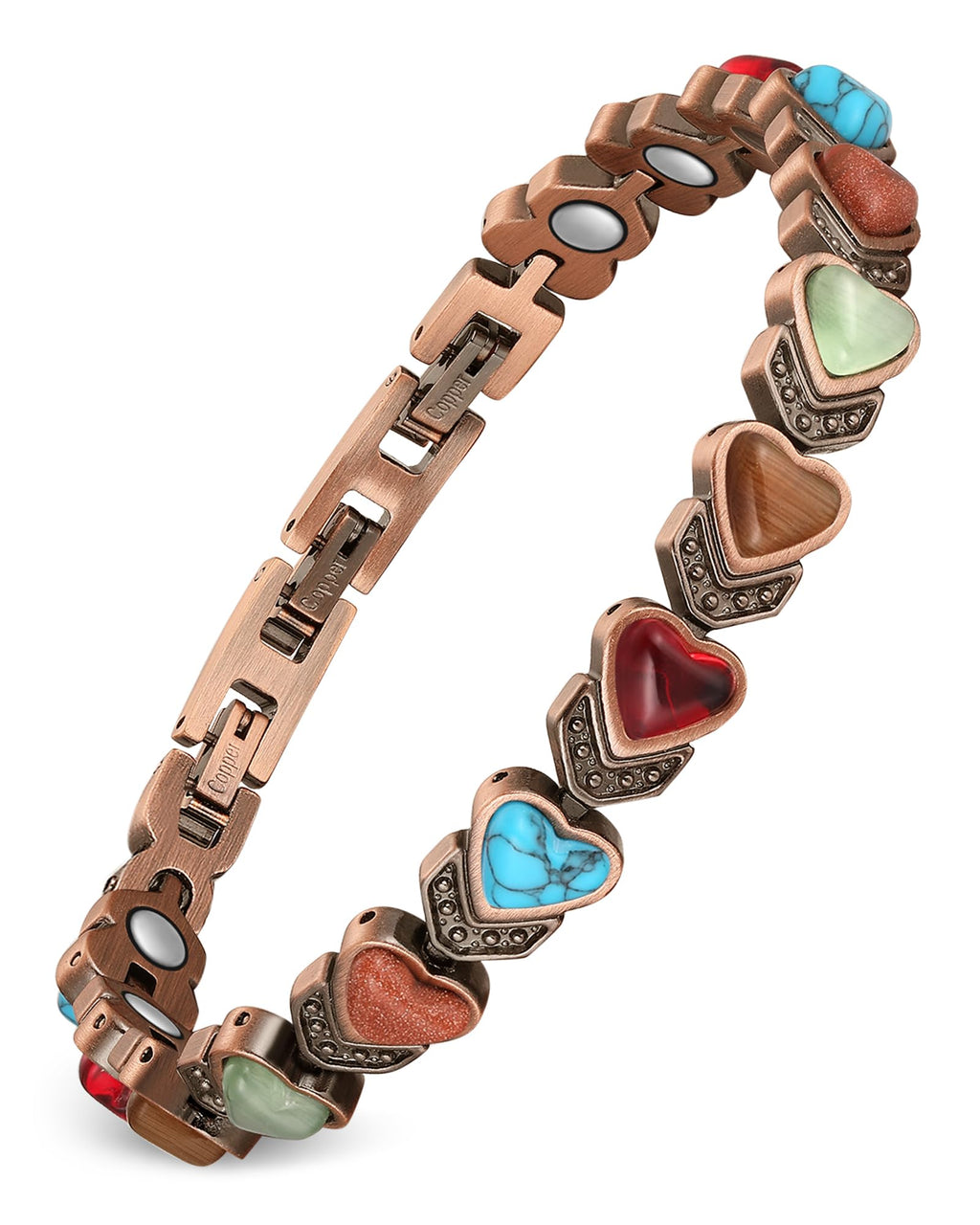 Feraco Copper Bracelet for Women-Pure Copper Magnetic Therapy Bracelets,Heart-shaped Natural Turquoise Gem Magnetic Bracelets,Upgraded Version-3800 Gauss Effective Magnet-Bangle Gifts for Women
