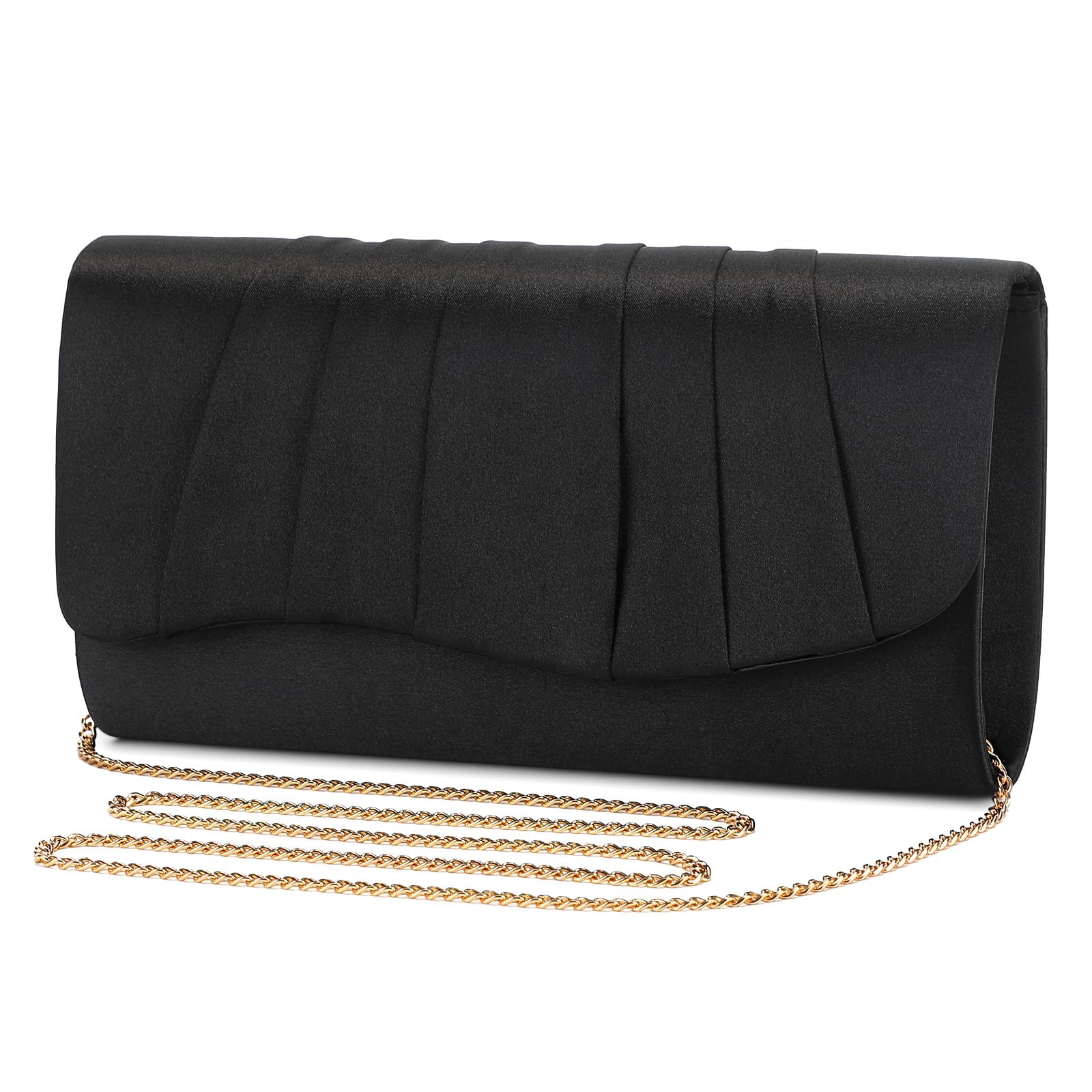UBAYMAX Clutch Purses for Women Formal, Pleated Satin Evening Bag Evening Purse Handbags Evening Clutch for Prom Party Wedding (Black)