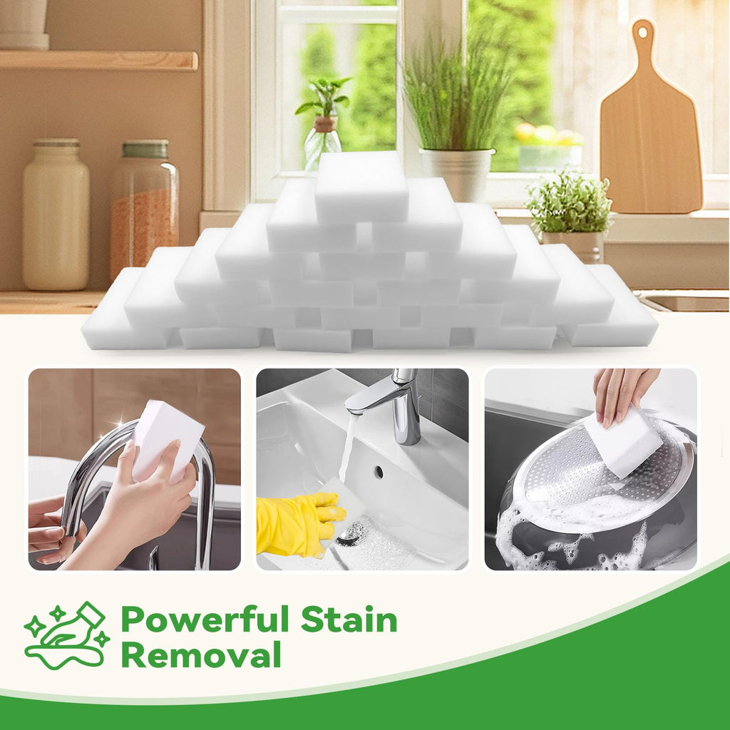 YDN Clean Magic Sponge Erasers, Water-Activated Cleaning Sponge, Multi-Purpose Melamine Foam Cleaner for Kitchen, Bathroom, Walls, Shoes & Car Interior – Durable, Non-Scratch & Reusable (100)