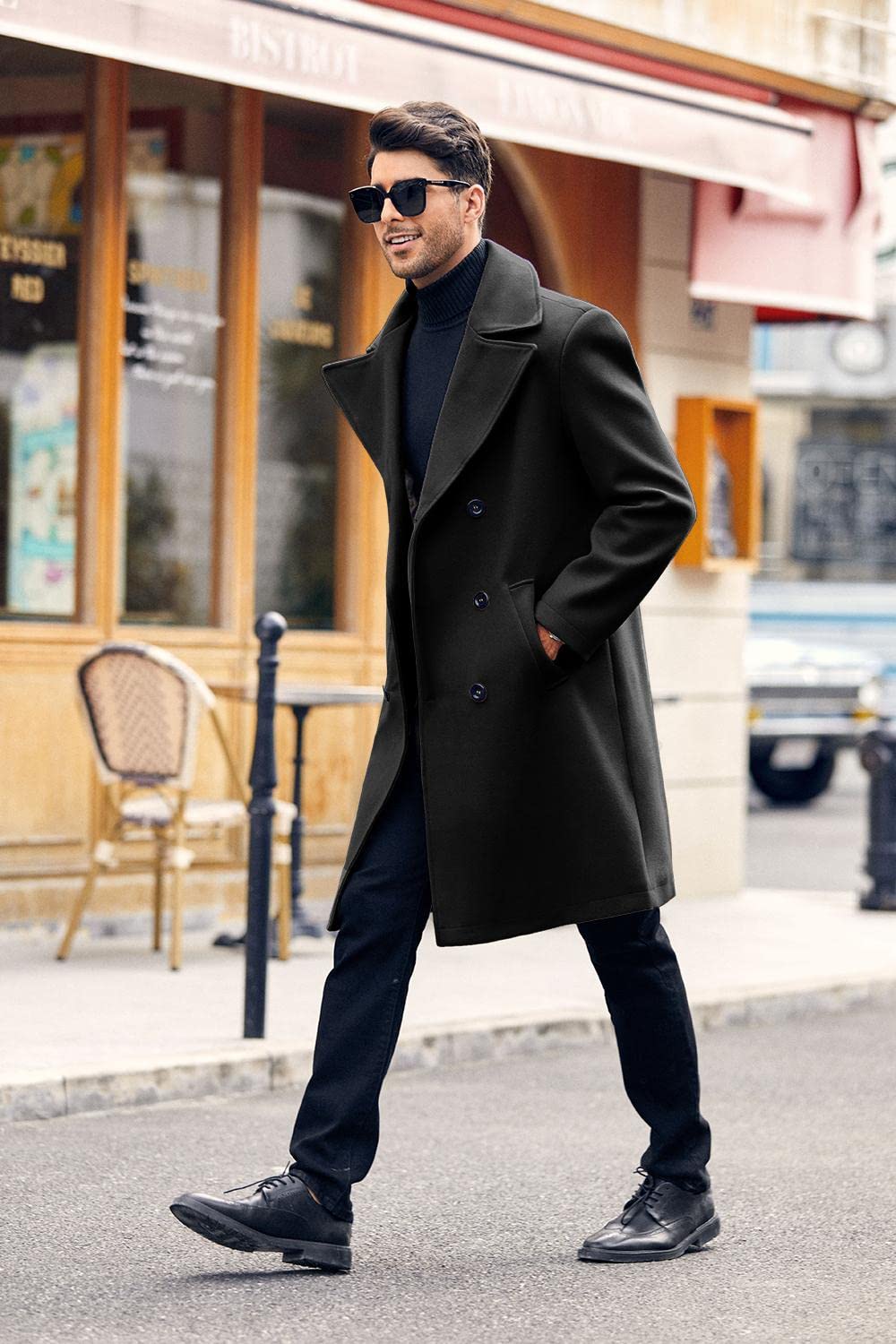 Makkrom Mens Double Breasted Trench Coat Casual Lapel Collar Business Winter Long Overcoats X-Large