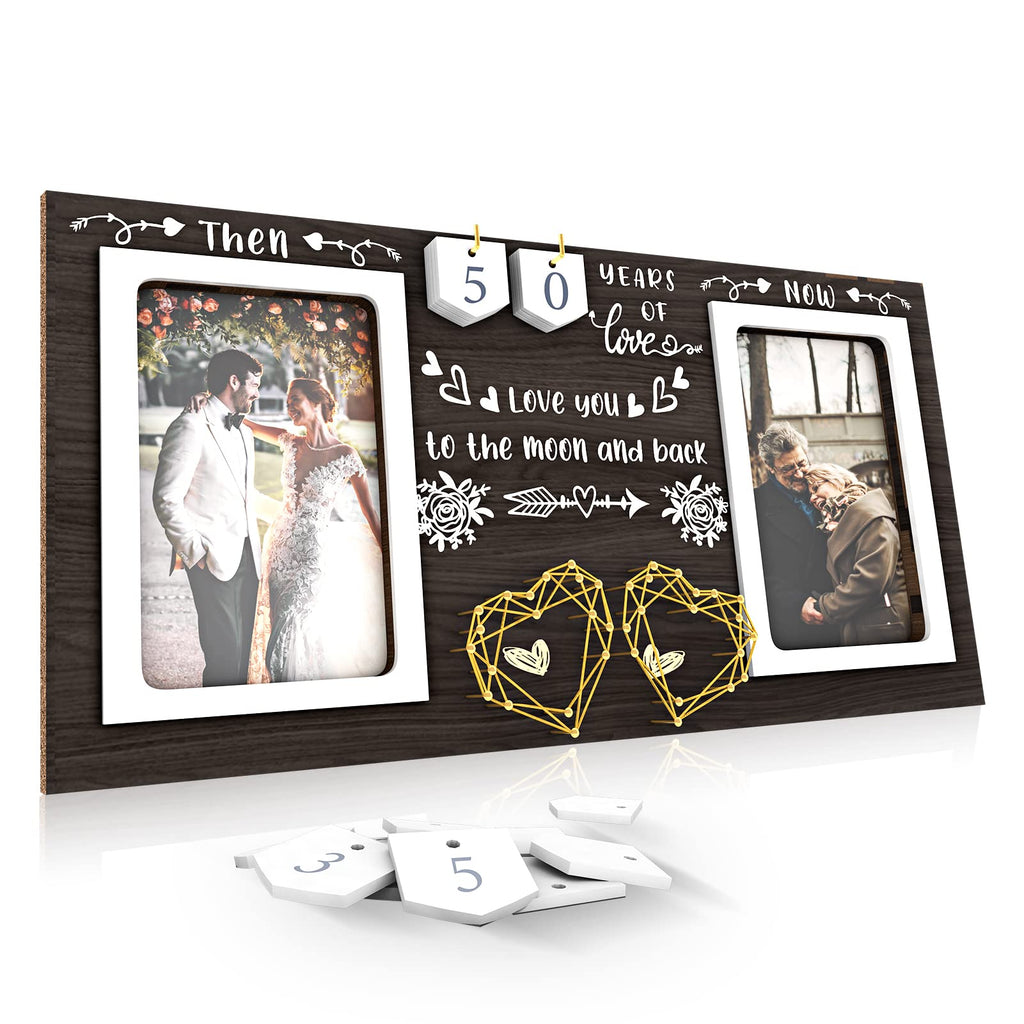 ZCPTZ Then & Now Anniversary Picture Frame - 1-99 Years Anniversary Wedding Gift for Couple, Engagement Bridal Shower Gifts for Couples Wood Photo Frame Holds 2 4x6 Inches Photos