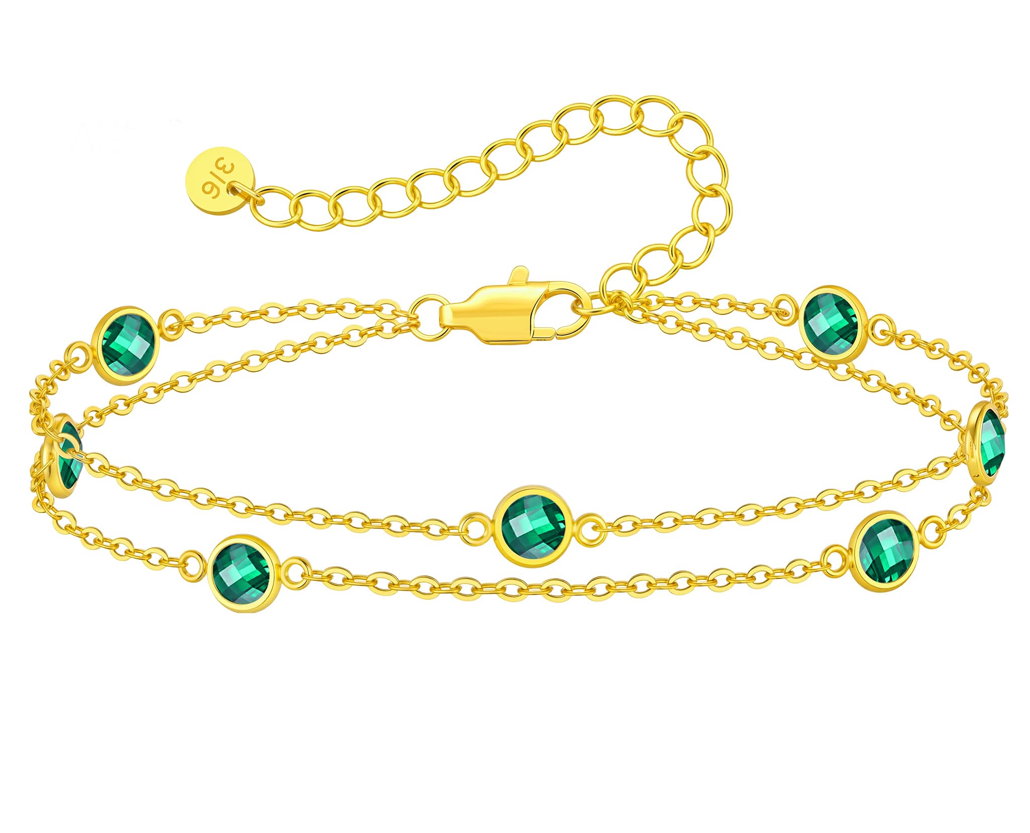 LOUISA SECRET Mothers Day Gifts Birthstone Bracelets for Women, Charm Link Double Strand Bracelet for Mom Wife Her, Birthday Anniversary Christmas