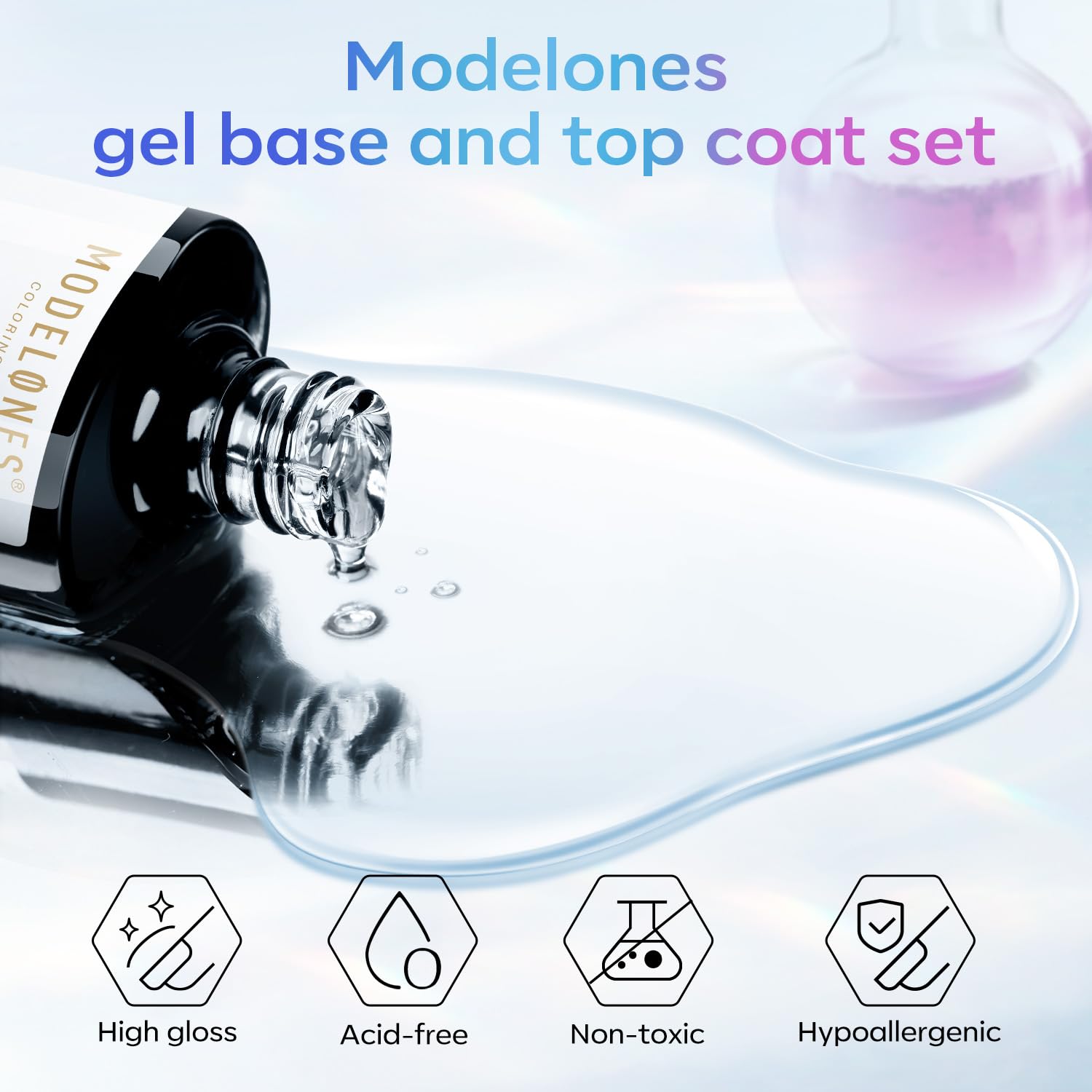 modelones Gel Top Coat, 15 ml 2026 Upgrade Super Shiny Base and Top Coat Set, Soak Off Nail Lamp Acid Free No Wipe Clear Base Top Gel Nail Polish