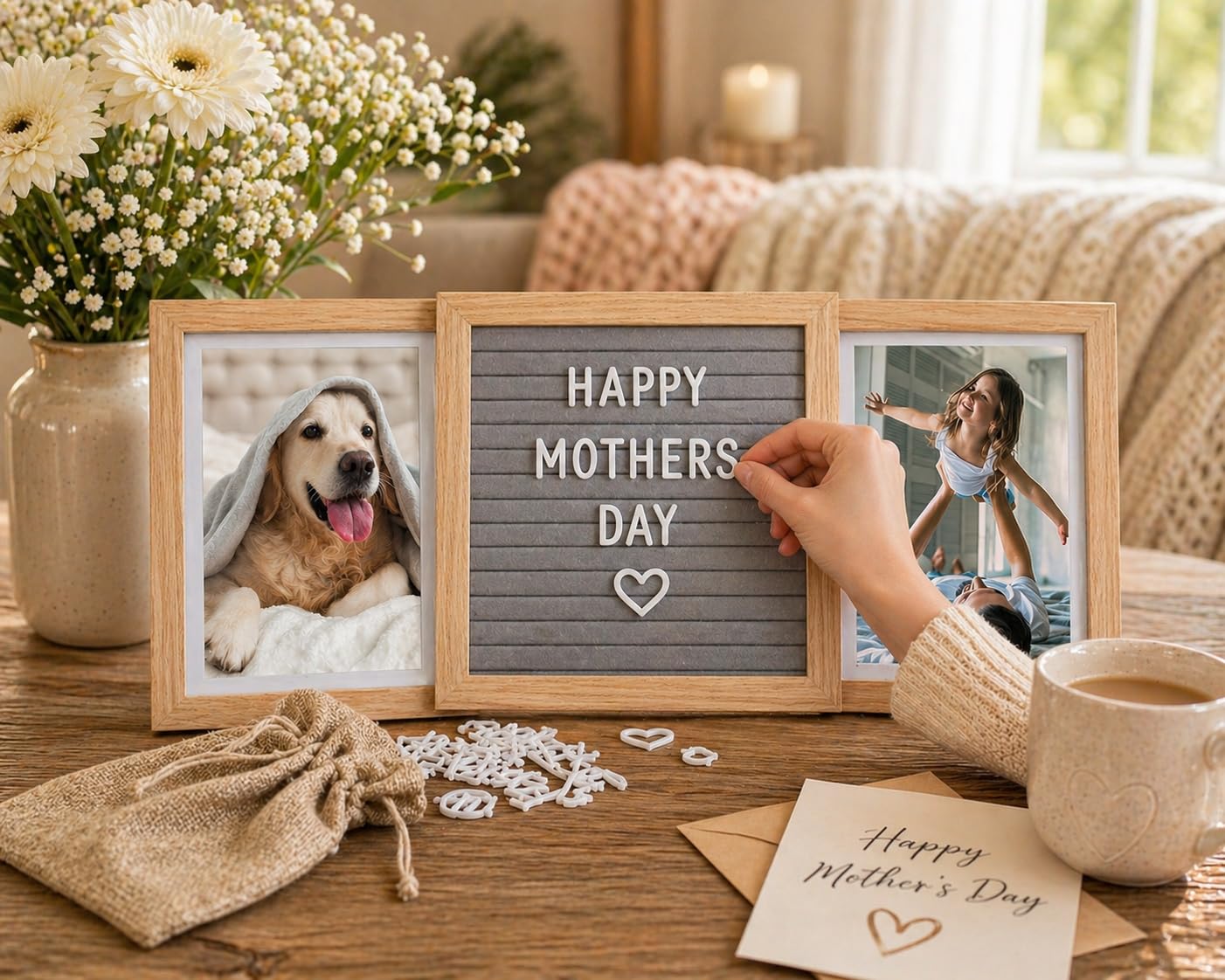 Personalized Picture Frame with Custom Letter Board – Two Photo Display for Mom, Grandma, Best Friend Frame, Sisters, or Couples – Custom Photo Frame and Personalized Wedding or Friendship Gift