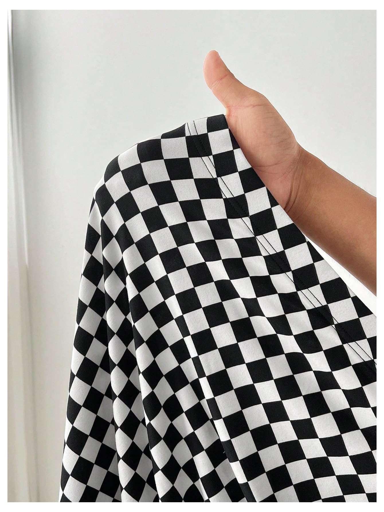 WDIRARA Women's Plus Size Checkered Ruched Midi Skirt High Waist Split Thigh Pencil Skirts Black and White X-Large Plus