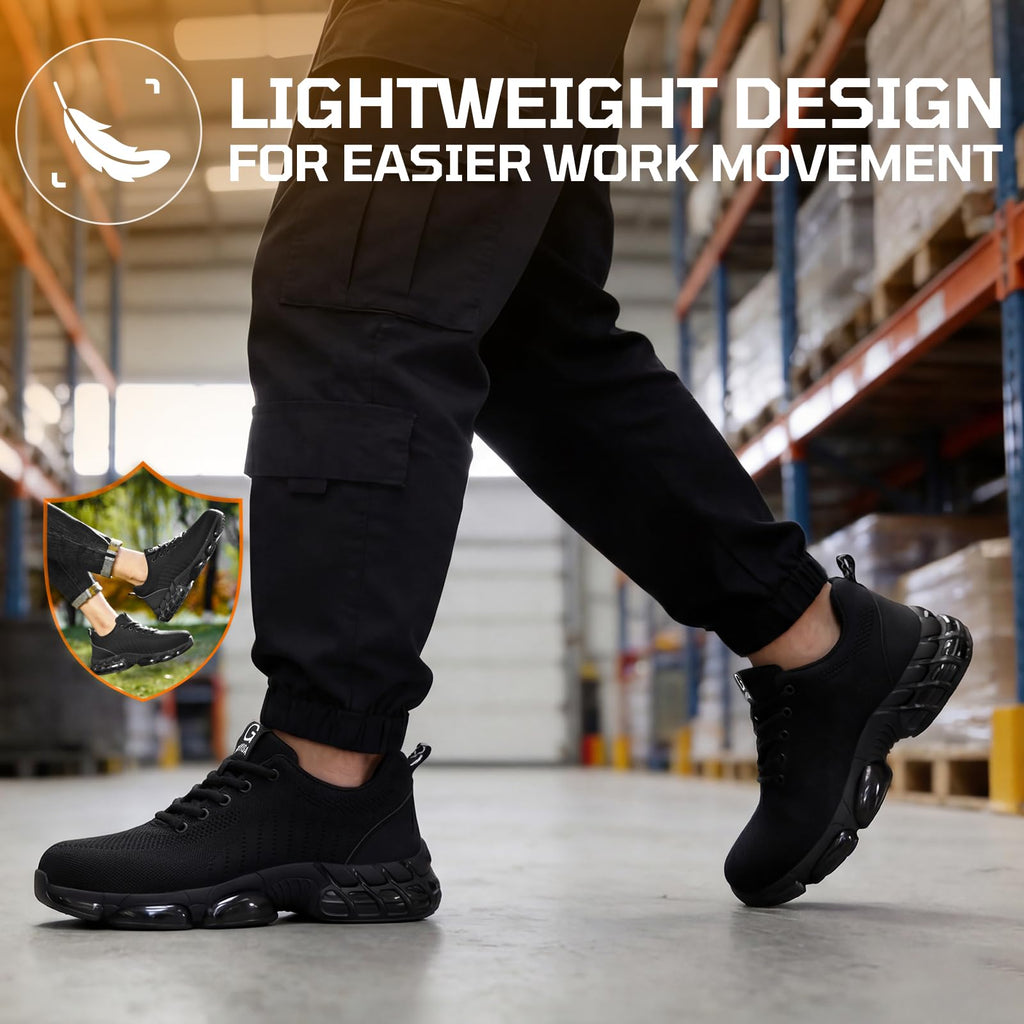 TANIELD Steel Toe Shoes for Men Lightweight Work Shoes Breathable Safety Sneakers Air Cushioned Steel Toe Sneakers Indestructible Work Tennis for Construction Industrial
