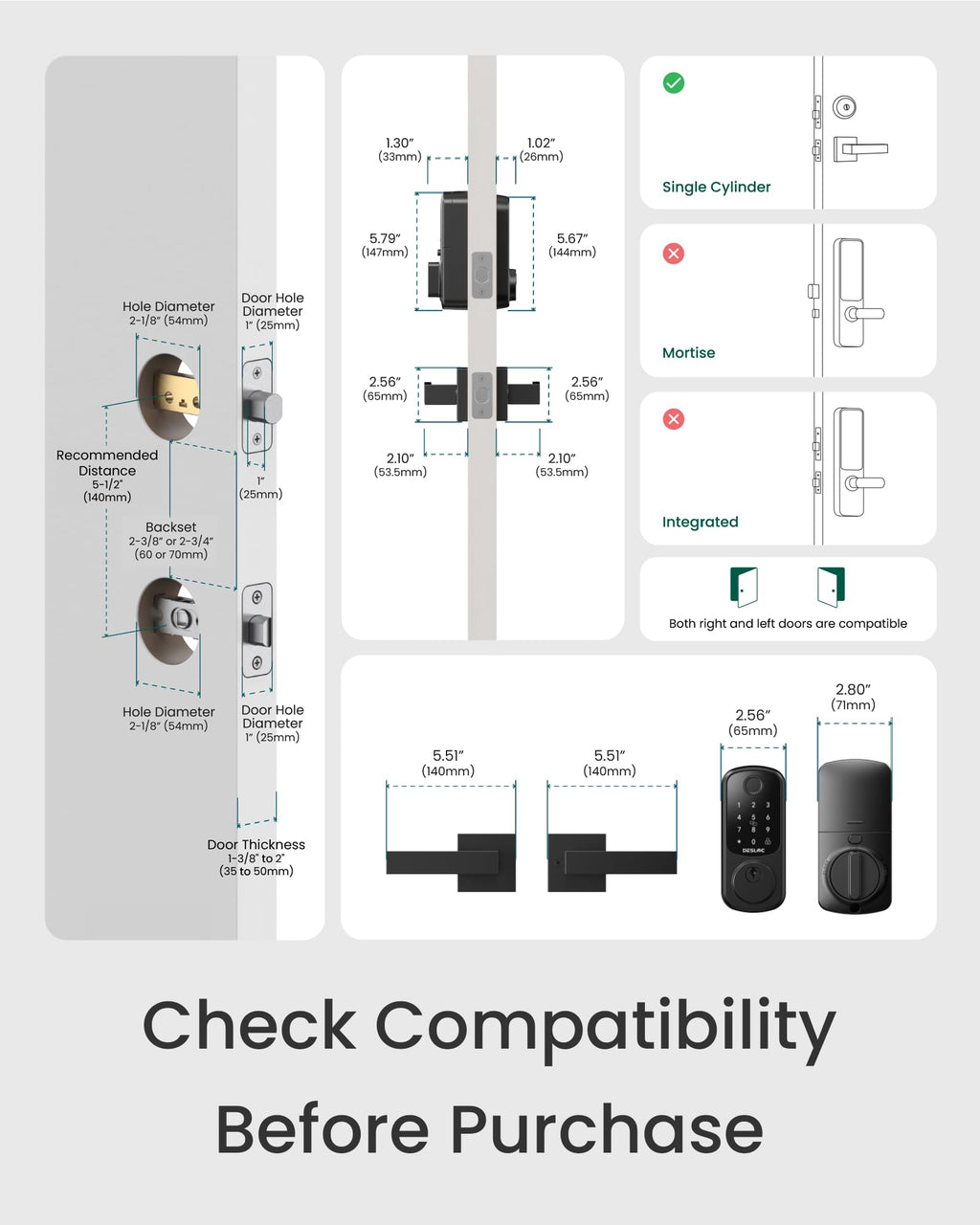 DESLOC B200 Fingerprint Smart Lock with 2 Lever Handles, Keyless Entry Front Door Lock Set, Electronic Keypad Deadbolt, App Control, Auto Lock, Long Battery Life, Secure Home Access