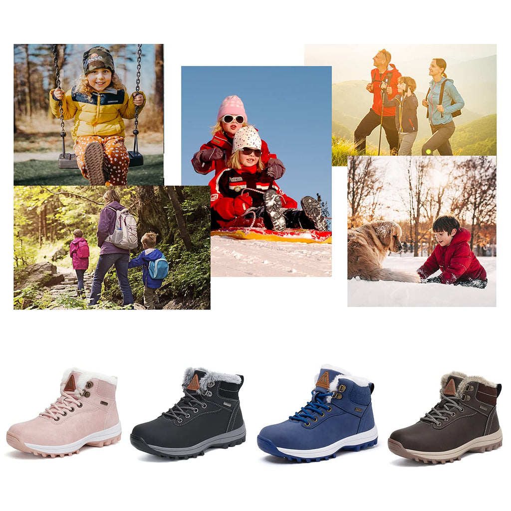 Mishansha Boy's Girl's Winter Snow Boots Waterproof Kids Hiking Boots Cold Weather Outdoor Fur Lined Warm Walking Boot Shoes Blue 7.5 Toddler