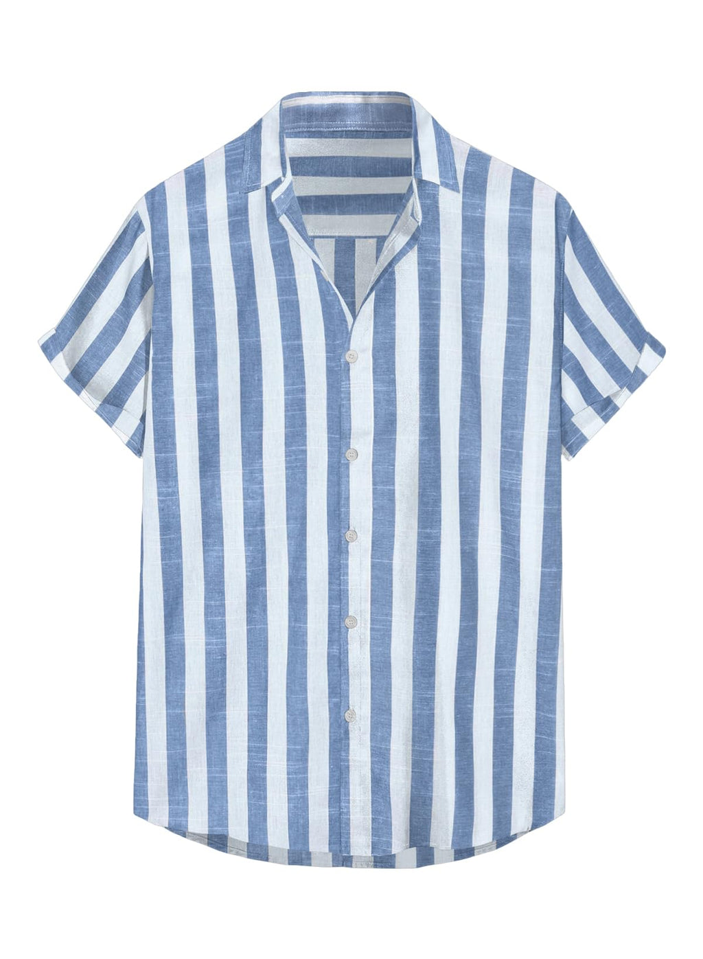 JMIERR Men's Summer Casual Stylish Short Sleeve Button-Down Shirts Cotton Linen Vertical Striped Business Dress Shirts Beach Shirt, L, Sky Blue