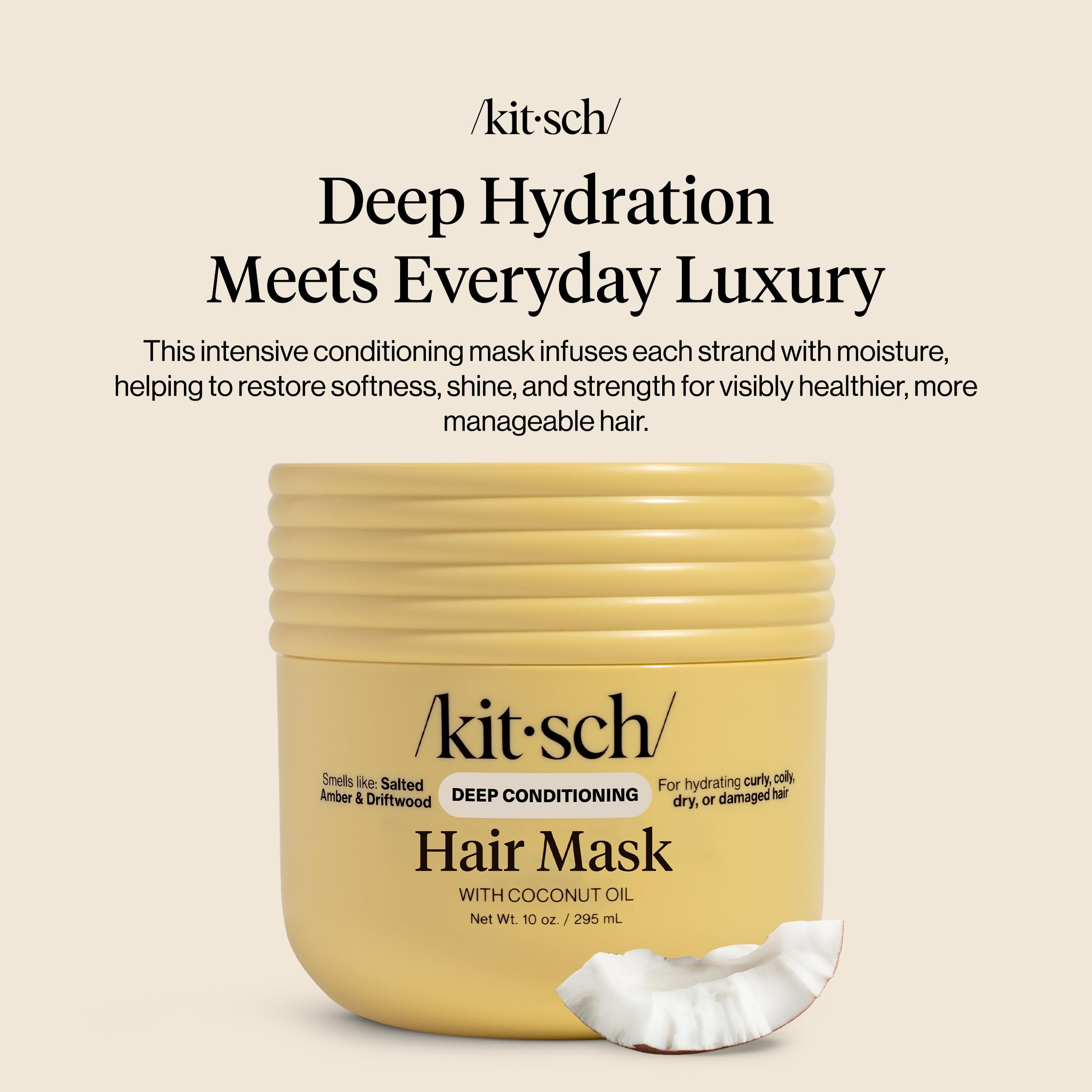 Kitsch Moisturizing Hair Mask for Damaged Hair – Coconut Oil Deep Conditioner for Women – Curly Hair Products Friendly – Frizz-Reducing Hair Care Treatment for Curly, Coily & All Hair Types – 10 oz