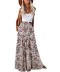 EARKOHA Trendy Lightweight Drawstring Tiered Ruffles Paisley Hippie Plus Size Bohemian Long Maxi Skirt with Deep Pockets for Office Music Festival Travel Picnic Dating Fall Outfits White Floral M