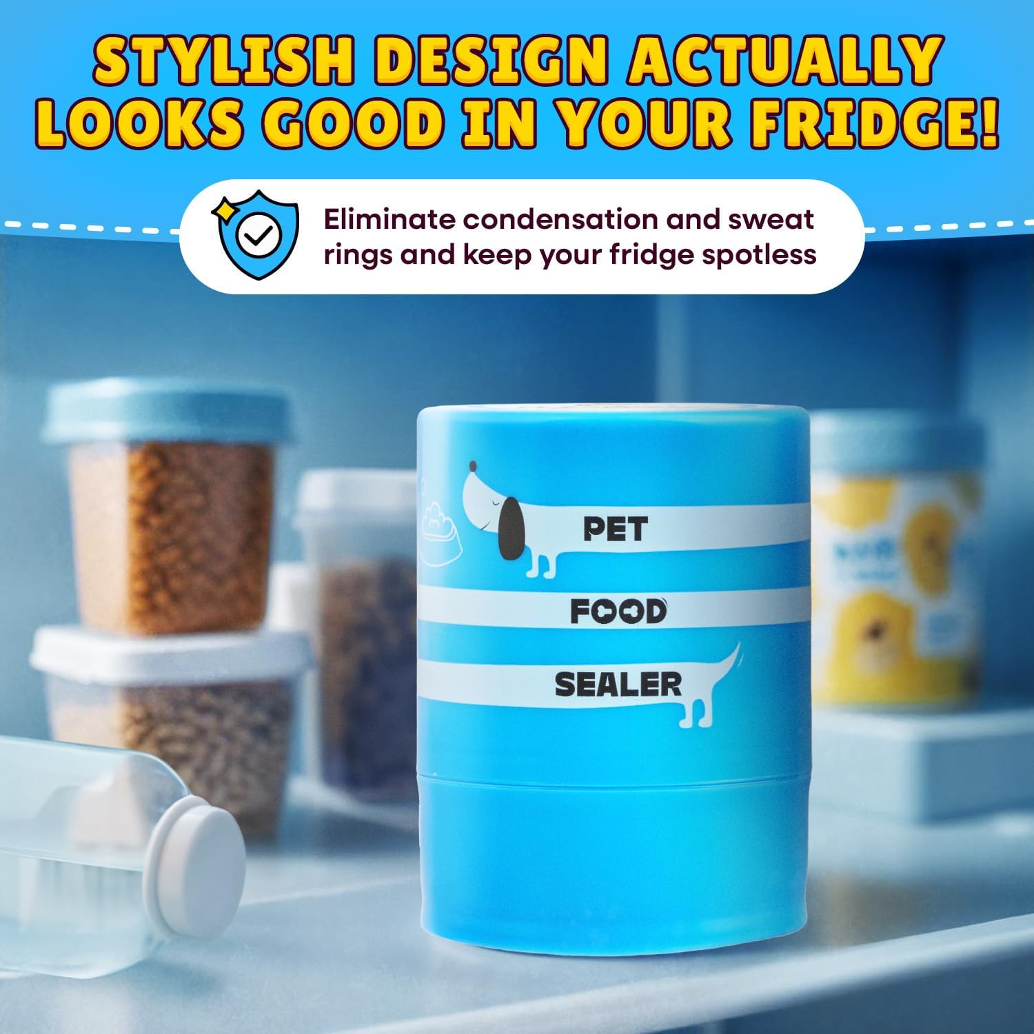 Yellow Hydrant The Original Canned Dog Food Storage Container (2 Pack) Patent Pending Reusable Airtight Can Cover Pet Food Sealer - Keeps Dog Food Can Fresh in the Fridge, Eliminates Odor