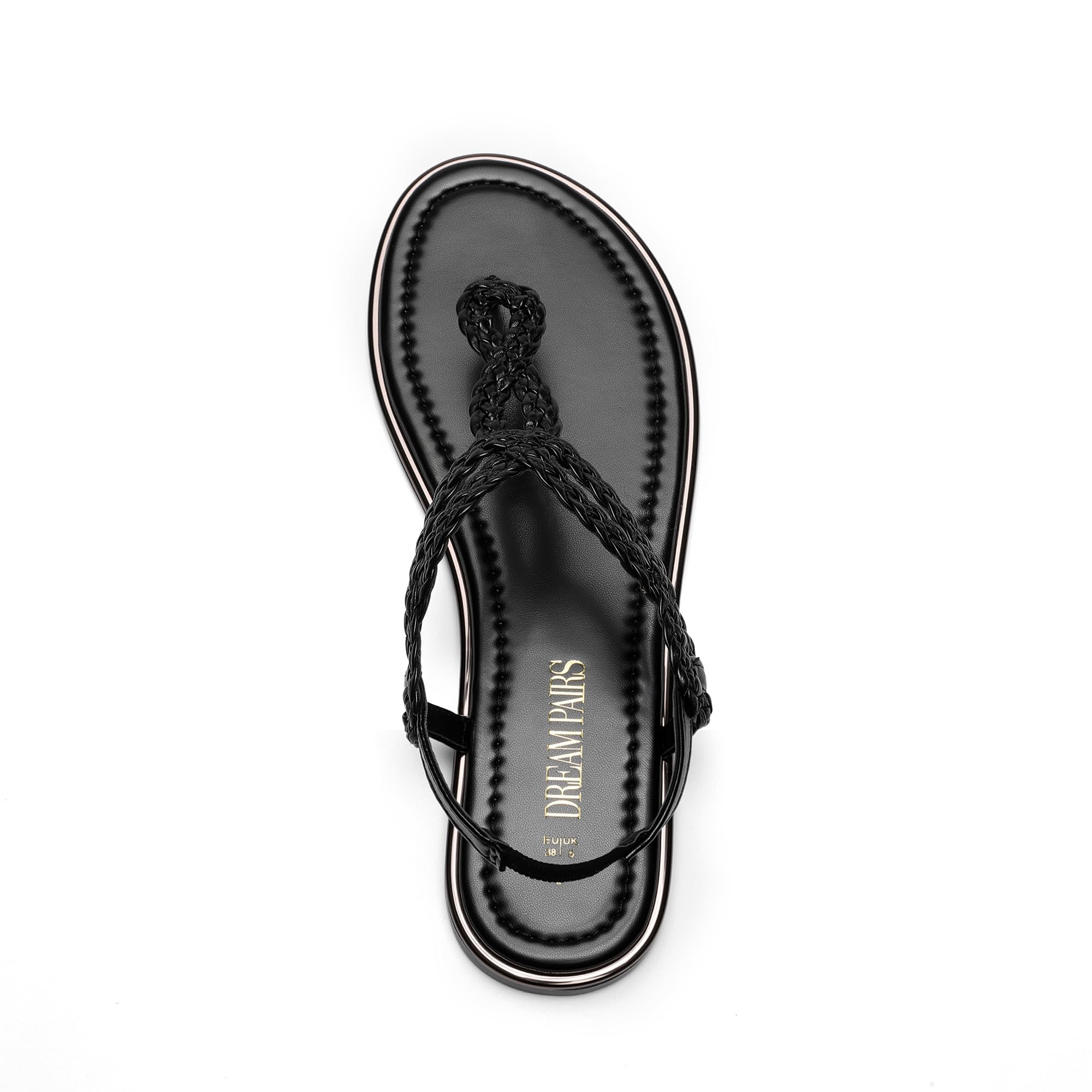 DREAM PAIRS Women's Flat Sandals Dressy Summer Stappy Comfortable Ankle Elastic T-Strap Beach Thong Sandals,Size 8,All Black,SDFS2406W