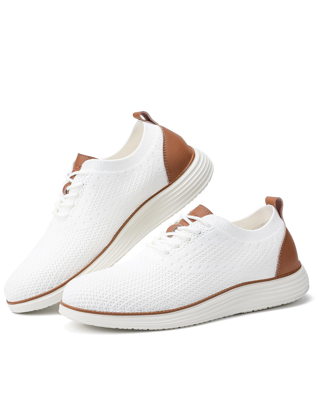 VILOCY Men's Dress Sneakers Oxfords Casual Business Shoes Lace Up Lightweight Walking Knit Mesh Fashion Sneakers White,EU43