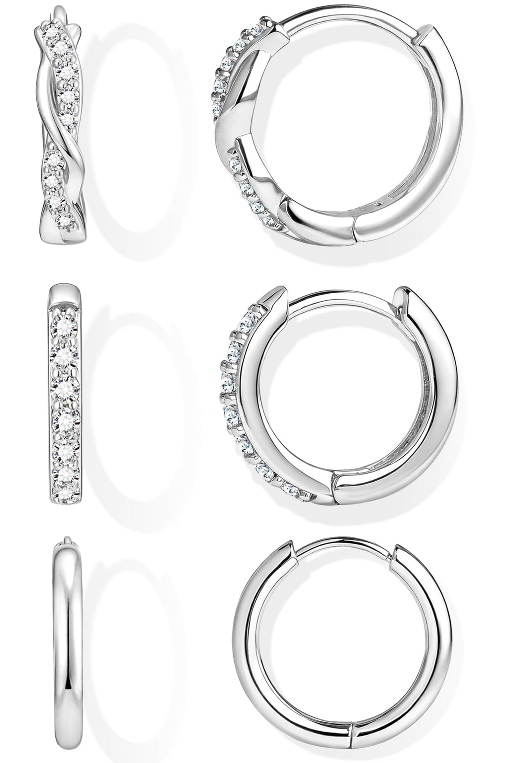 Inerney 925 Sterling Silver Huggie Hoop Earrings Set for Women, Dainty Small Cartilage Hoops Hypoallergenic Jewelry for Multiple Piercings, Trendy Twisted Mini Earring Stacks Gift for Sensitive Ears
