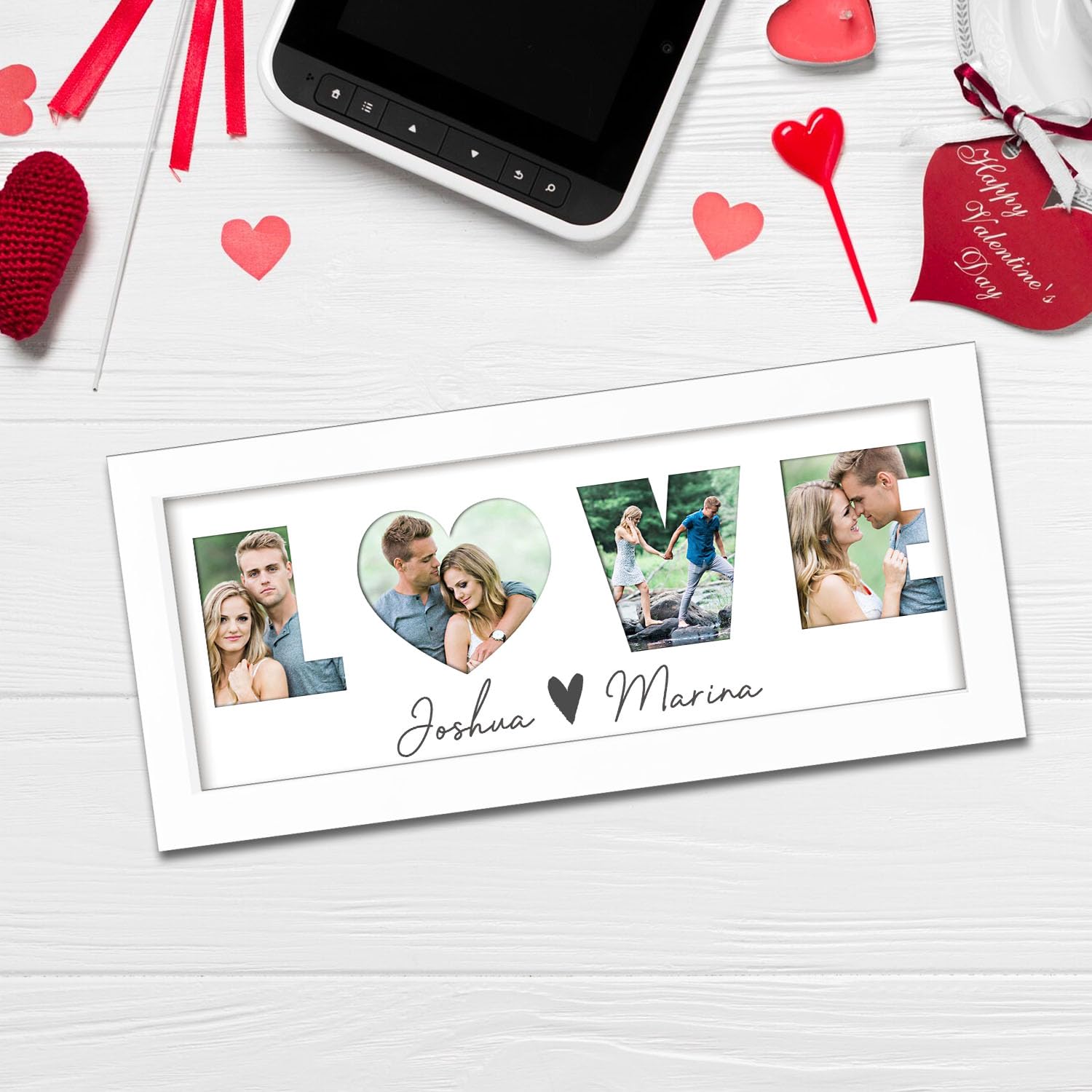 LOVE Frame, Picture Frames with Photos, Gifts for Girlfriend, Custom Gifts for Boyfriend Him Her Couples Husband Wife - Birthday Anniversary Valentine's Day Christmas Presents, Display 4 Pictures 3''