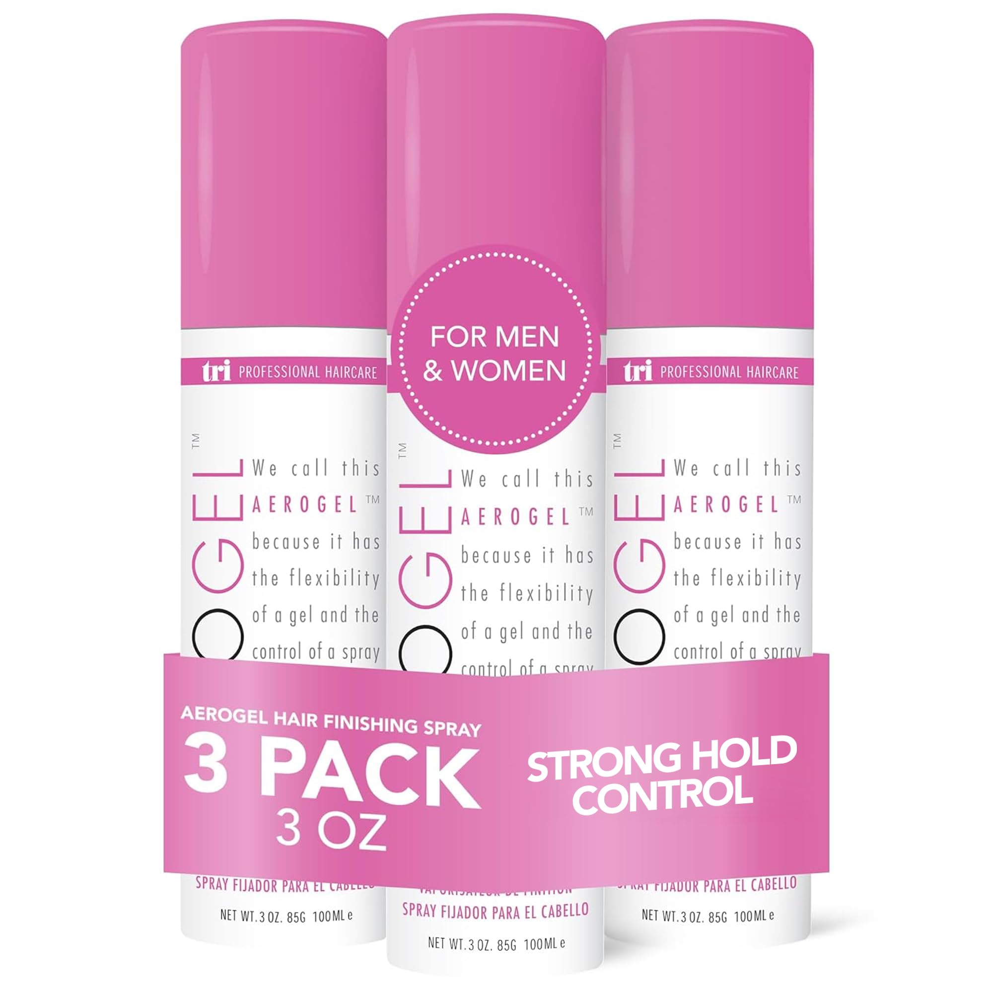 TRIDESIGN Aerogel Hairspray - Strong Hold Hair Finishing Spray for Volumizing & Control, Flexible Styling for All Hair Types, Non-Sticky and Scented - For Women and Men - Travel Size Pack of 3 (3 Oz)
