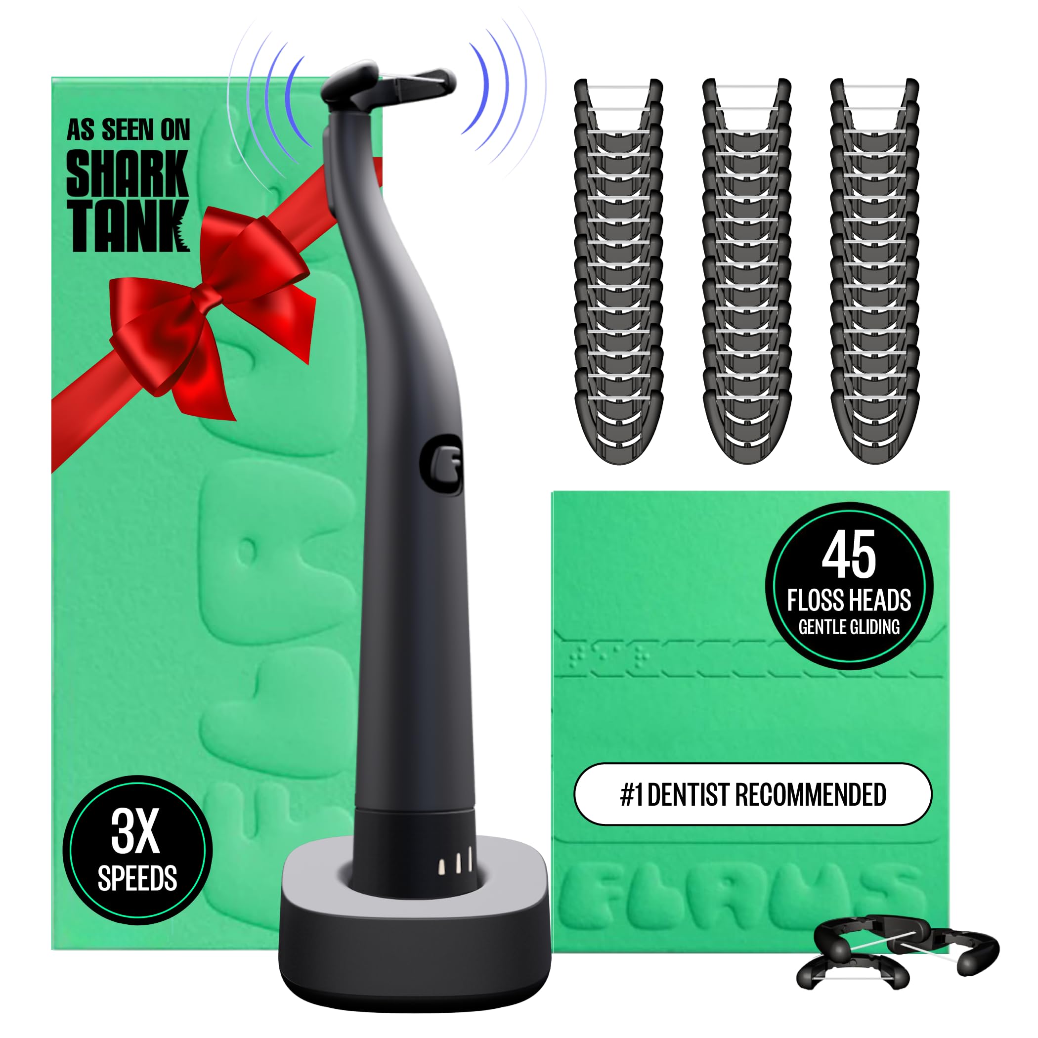 FLAUS Electric Flosser (Oprah's List, Shark Tank) 3 Speeds + 45 Refill Heads (Gentle Gliding Floss for Sensitive Gums) Water Flosser Alternative, Dentist Recommended Tooth Flossers Dental Floss Picks