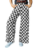 Acelitt Women's Casual Checkered Pants 2026 Spring Summer Lightweight Elastic Waist Comfy Loose Wide Leg Plaid Beach Pants Trousers Vacation Outfits Black Small