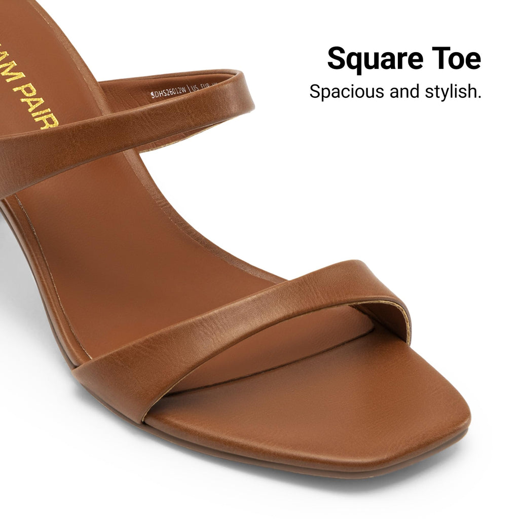DREAM PAIRS Women's Low Kitten Heels Square Toe Two Strap Heeled Sandals Dress Casual Summer Mules Shoes,Size 9.5,Brown,SDHS26012W
