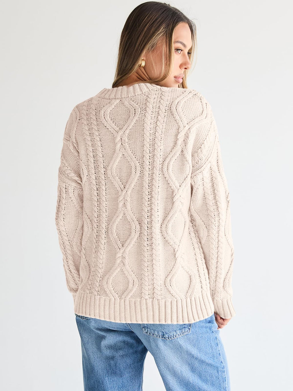 Trendy Queen Oversized Sweaters Womens 2026 Early Fall Fashion Clothes Cable Knit Crewneck Plus Size Pullover Cute Luxury Outfits Chunky Long Tunic Top Winter Holiday Thanksgiving Clothing Cream