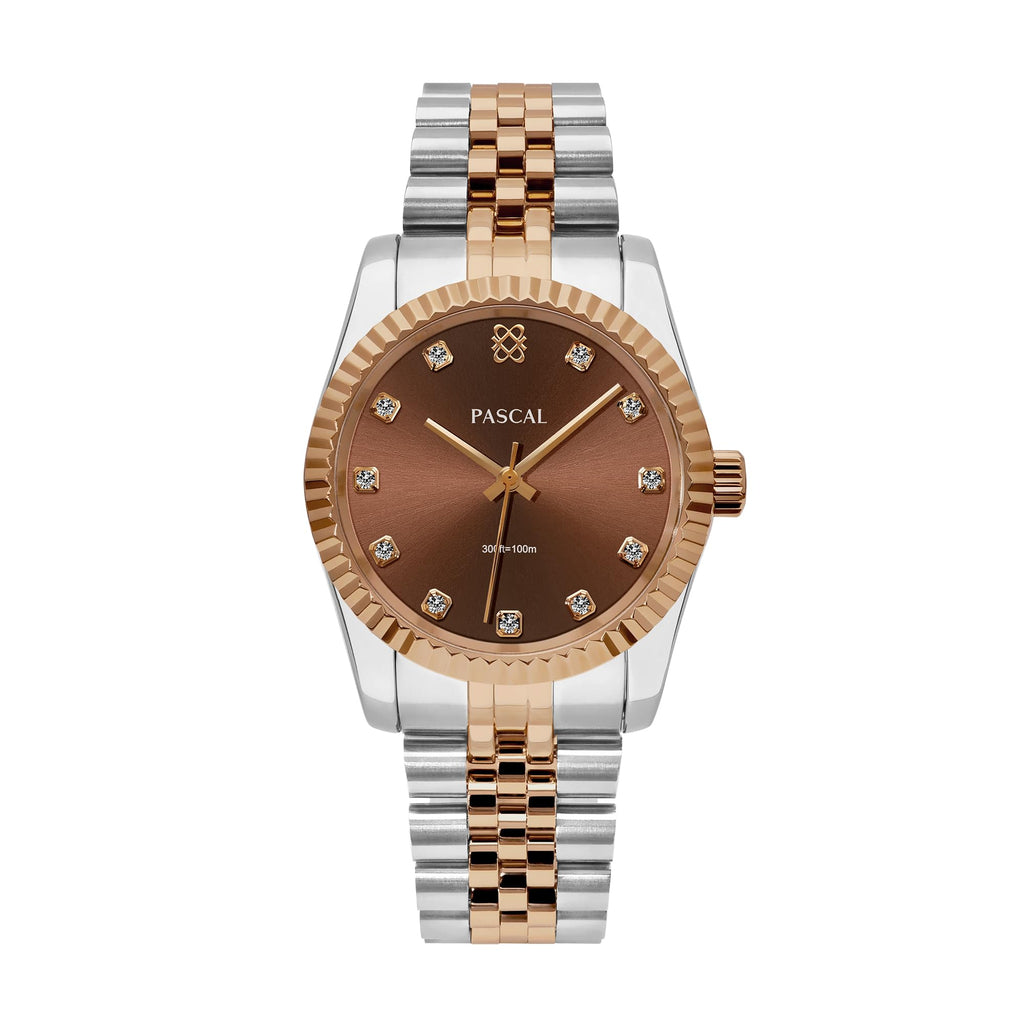 PASCAL Timeless Classic Diamond Watch for Men– Swiss Quartz Watch with Lab-Grown Diamonds, Sapphire Crystal, Elegant Dress Watch Gift,10 ATM Water Resistant, Fits 6.5"-9.5" Wrists (Cocoa Brown, 36)