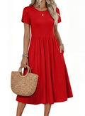 Zeagoo Short Sleeve Dress for Women Casual Summer Tshirt Dress Wedding Guest Dresses Short Sleeve Midi Dress Fashion Beach Vacation Sundress with Pocket Red