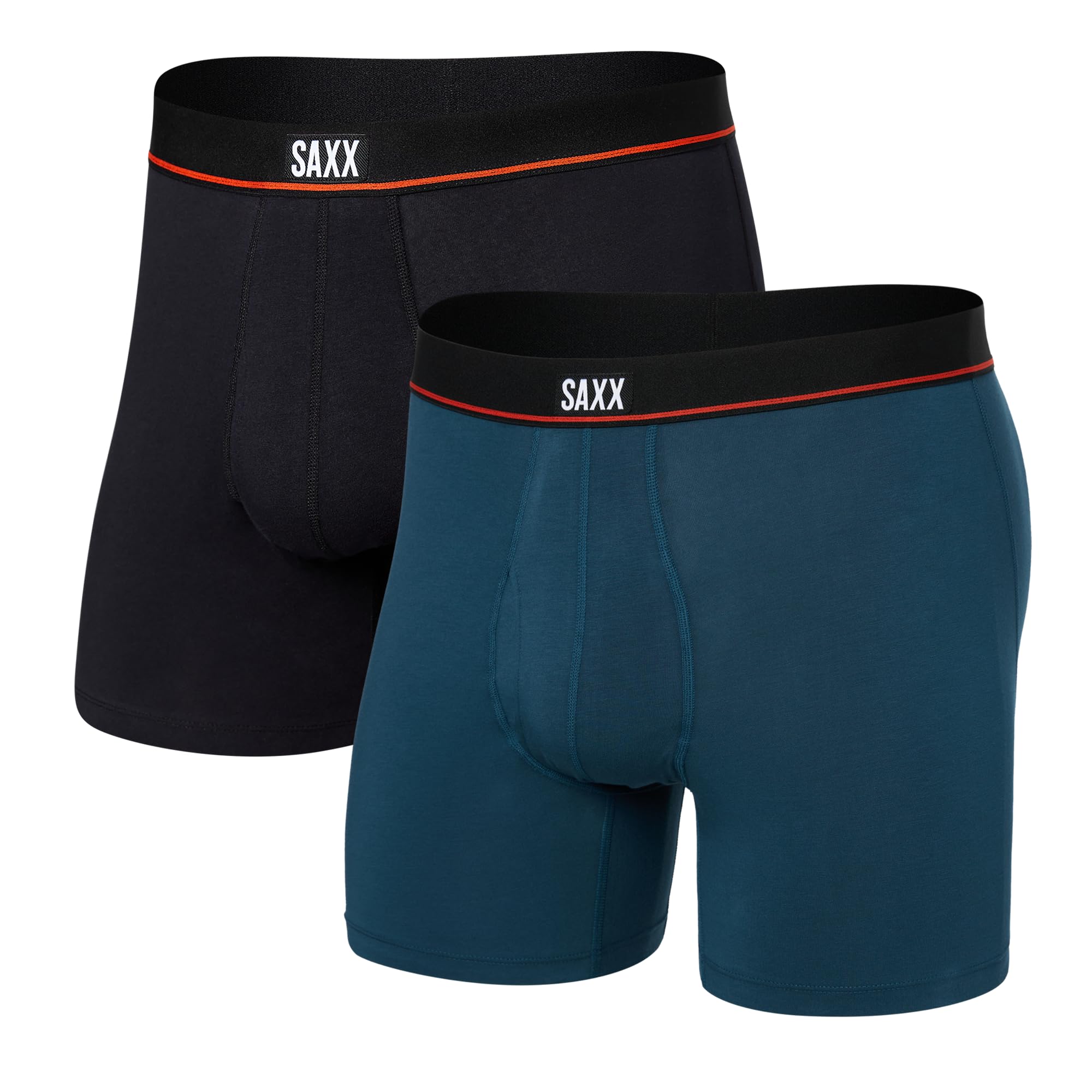 SAXX Underwear Co. Men's Non-Stop Stretch Cotton Boxer Brief Fly 2-Pack, Hurricane/Black, Large