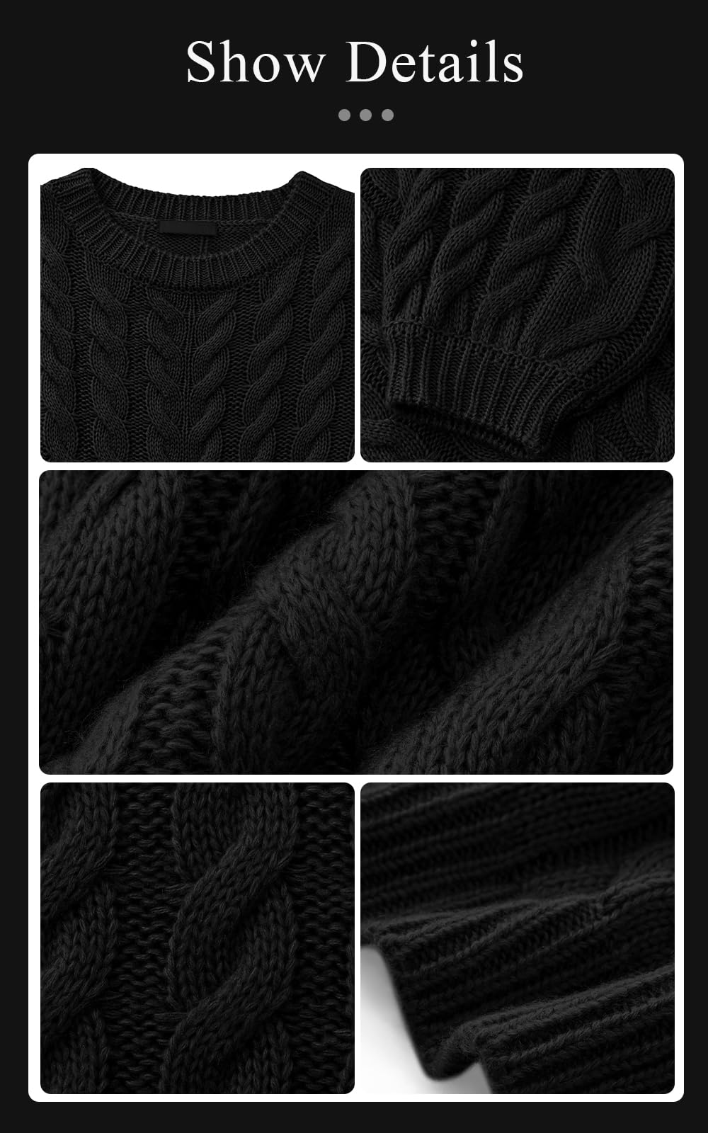 PRETTYGARDEN Womens Sweaters Spring 2026 Cable Knit Long Sleeve Crewneck Oversized Sweater Chunky Pullover Loose Outfits (Black, Medium)