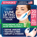 Stylia V Line Lifting Collagen Mask - Lift, Firm & Contour Jawline - Tightening Double Chin Strap with Hyaluronic Acid & Aloe - Neck Tightening and Lifting Mask - Jawline Shaper Face Lift Tape (10PC)