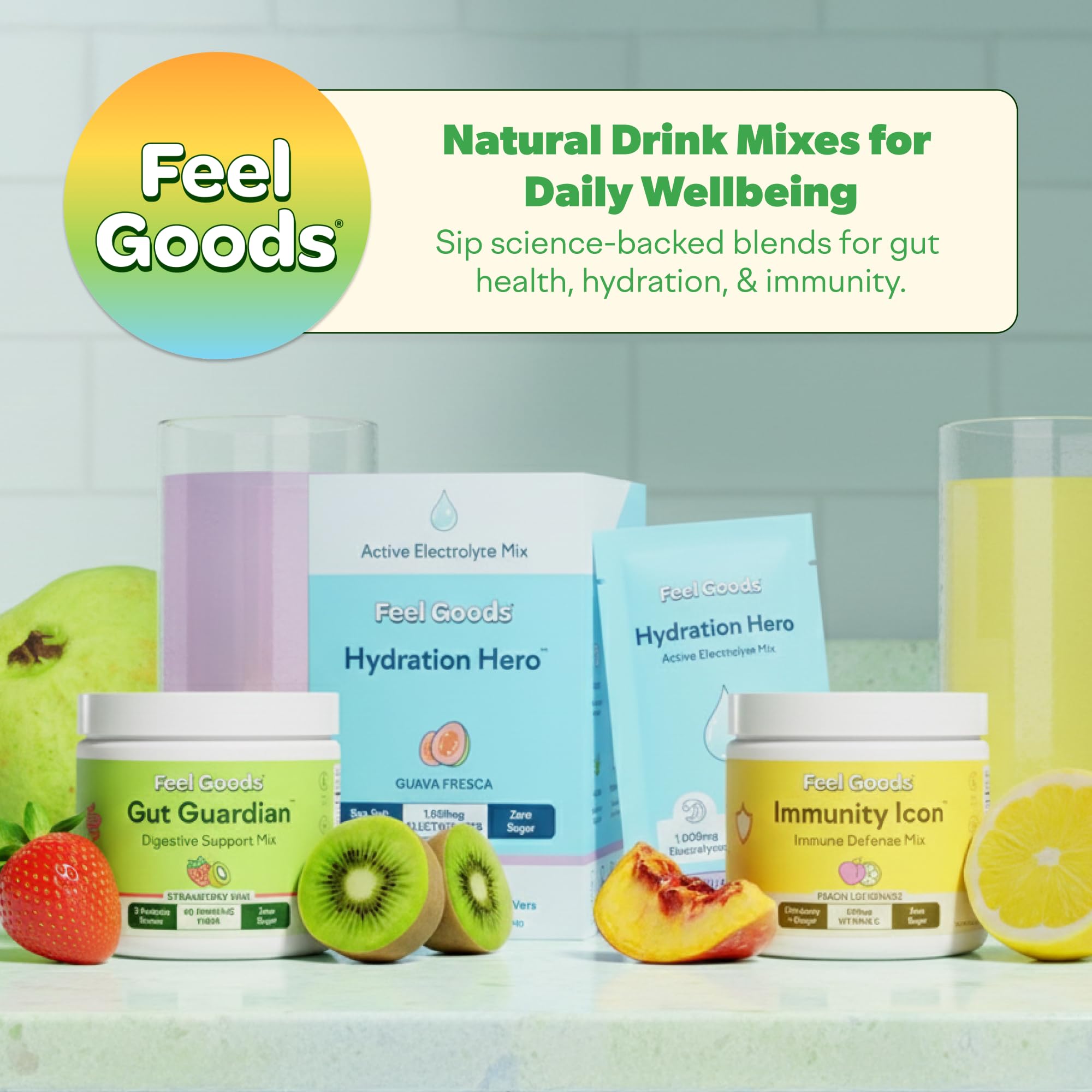 Feel Goods Hydration Hero, Sugar-Free Electrolyte Powder Packets for Daily Hydration - Electrolytes Drink Mix with Magnesium, Potassium & Vitamins for Fasting & Energy - Keto, Vegan & Organic Flavors