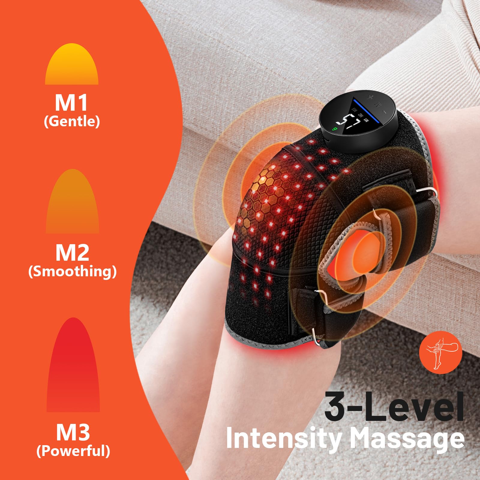 HALIDODO Red Light Therapy & Vibration Massage Knee Brace - Wireless Rechargeable Controller, 660nm & 850nm Red Light Therapy Heated Device for Knee/Joint/Elbow/Shoulder.