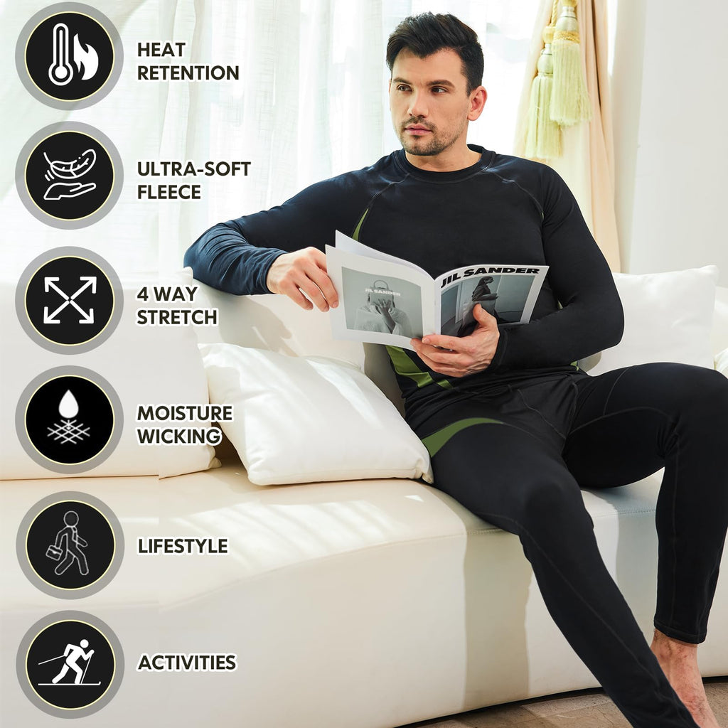romision Thermal Underwear Long Johns for Men Fleece Lined Base Layer Cold Weather Hunting Gear Bottom and Top Set