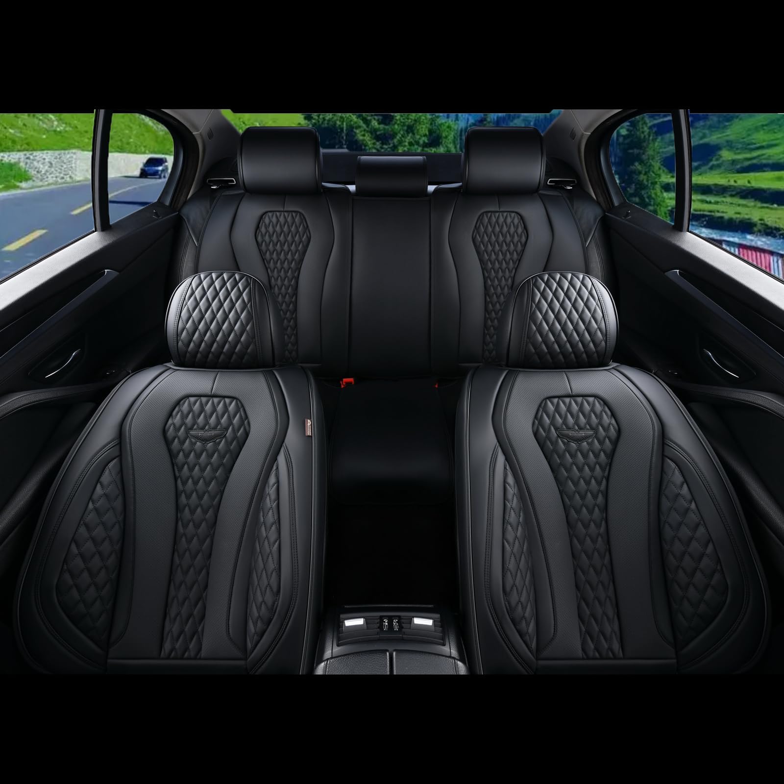 Coverado Seat Covers, Car Seat Covers Full Set, Black Car Seat Cover, Car Seat Covers Front Seats Back Seat Cover, Waterproof Car Seat Cushion, Leather Seat Covers Seat Protector Fit for Most Cars